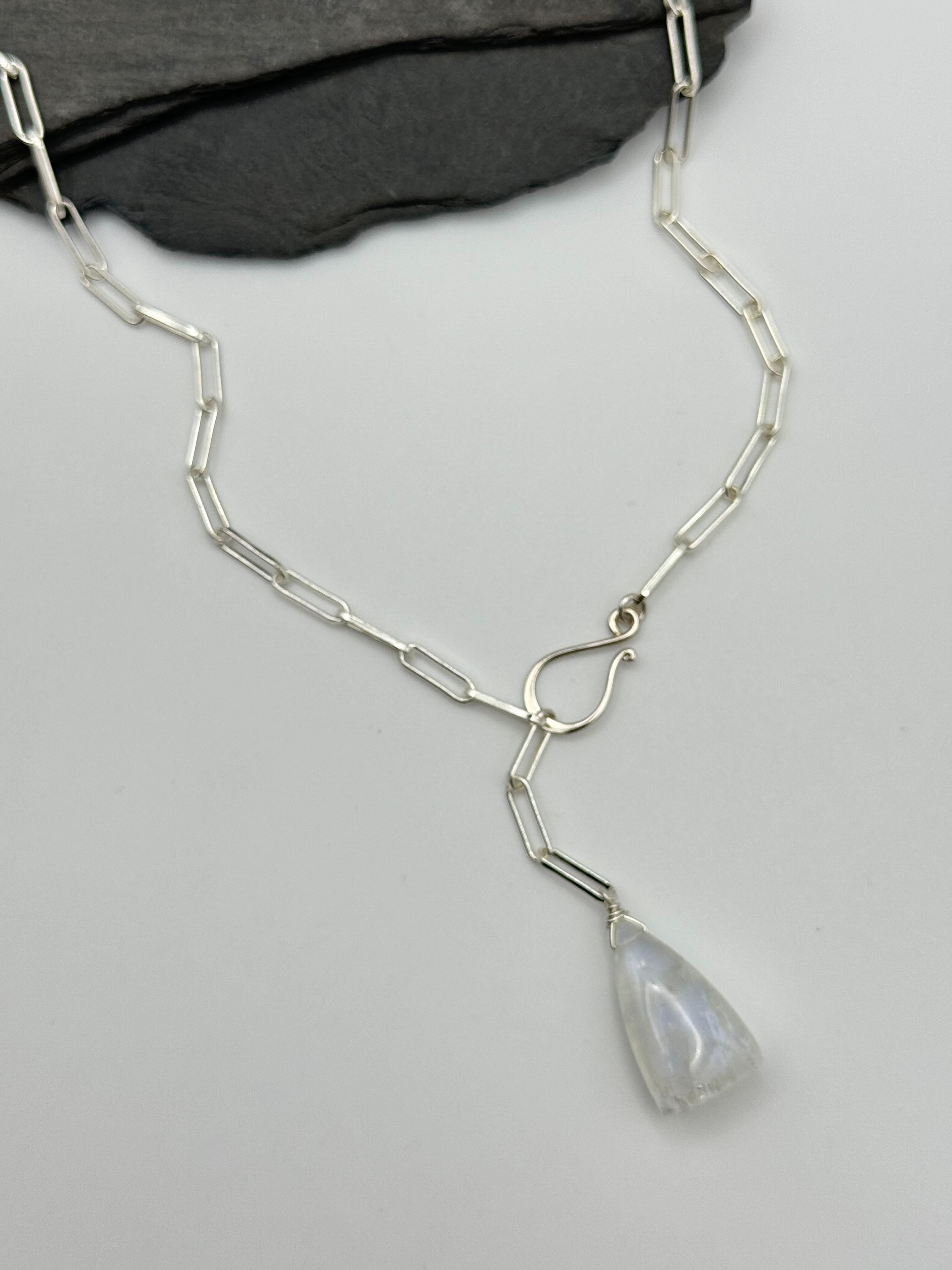 •LINKED• rainbow moonstone triangle + silver necklace (ADJ to 20")