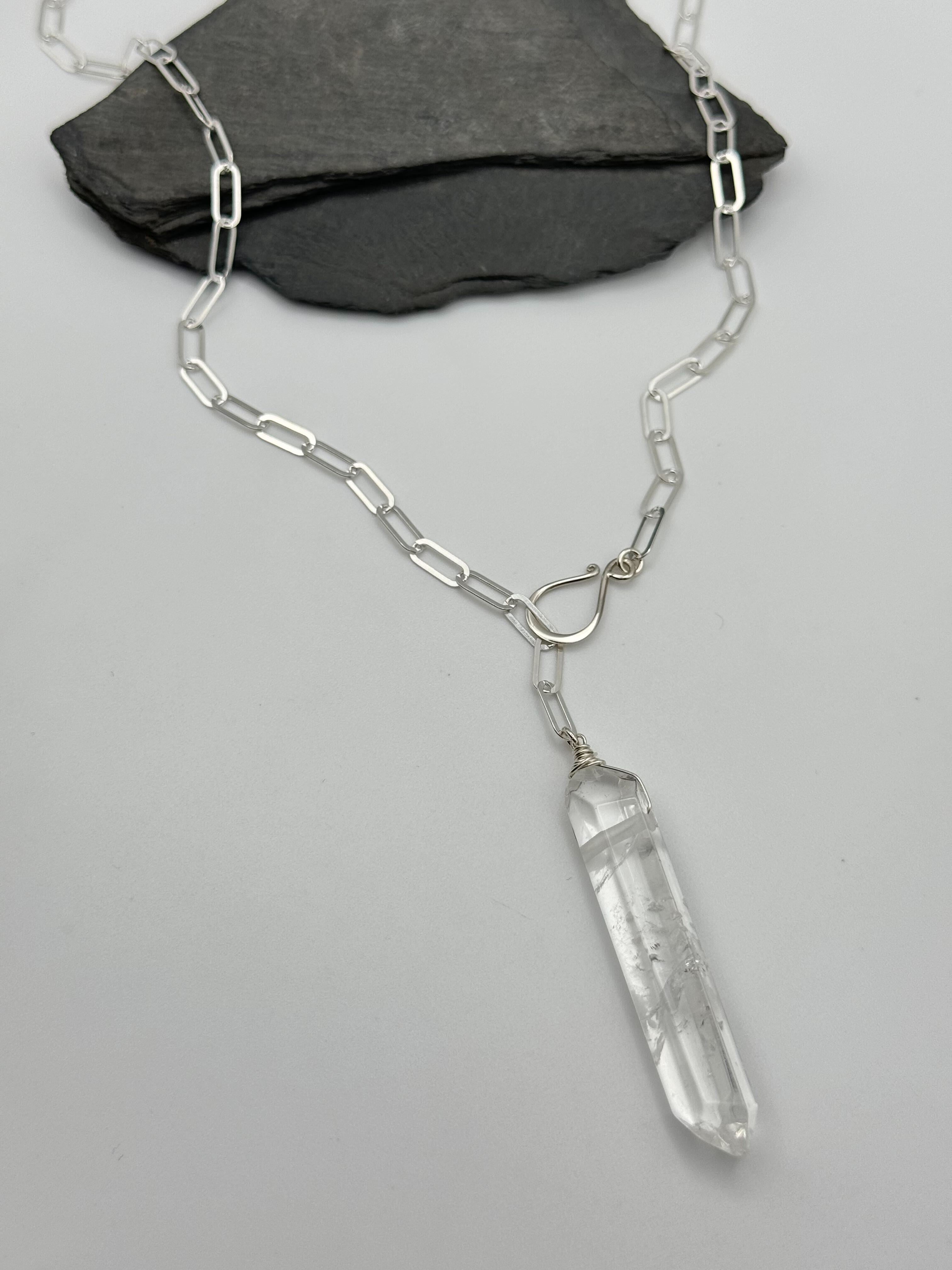 •LINKED• double terminated quartz + silver necklace (ADJ to 20")