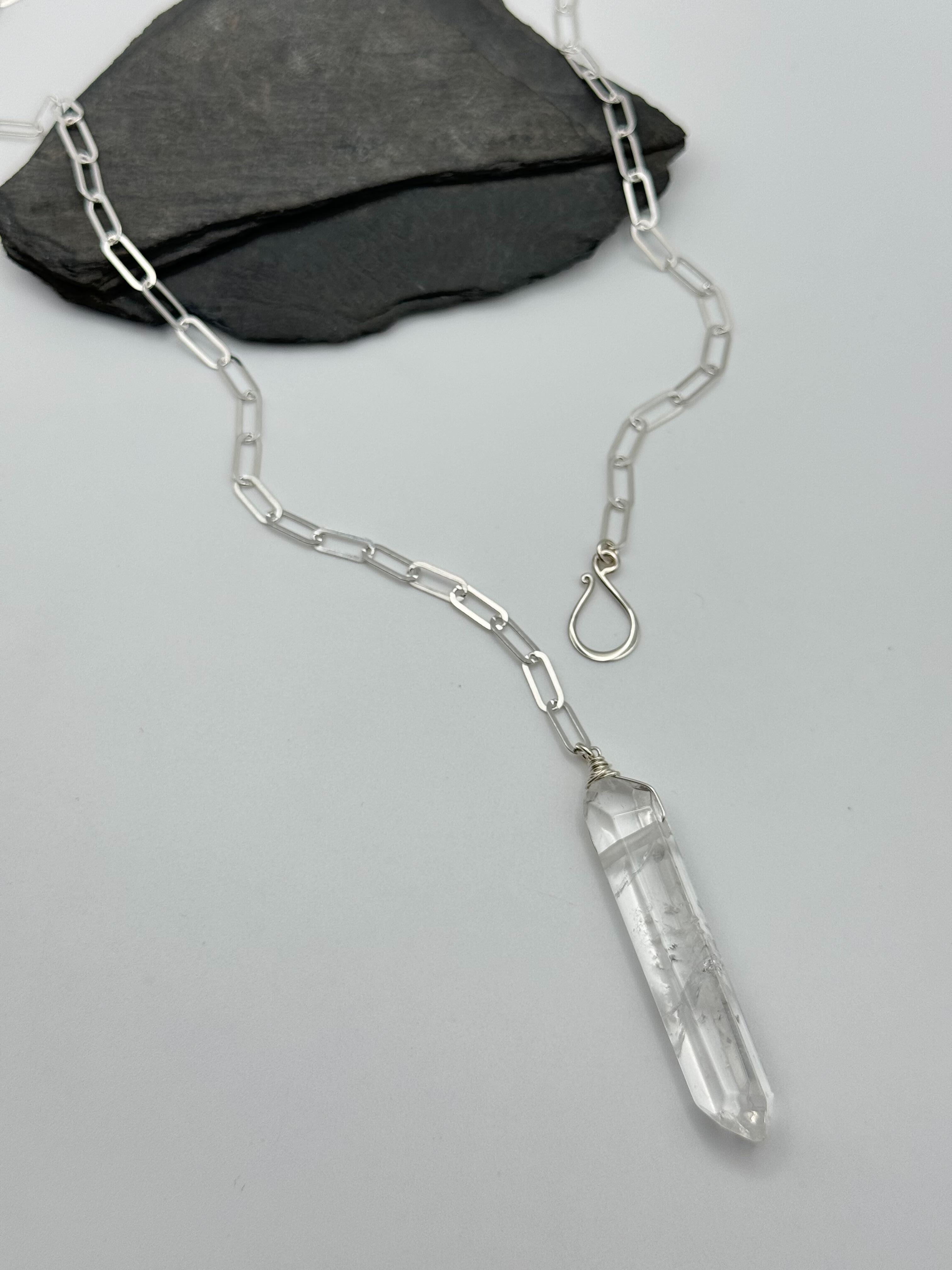 •LINKED• double terminated quartz + silver necklace (ADJ to 20")