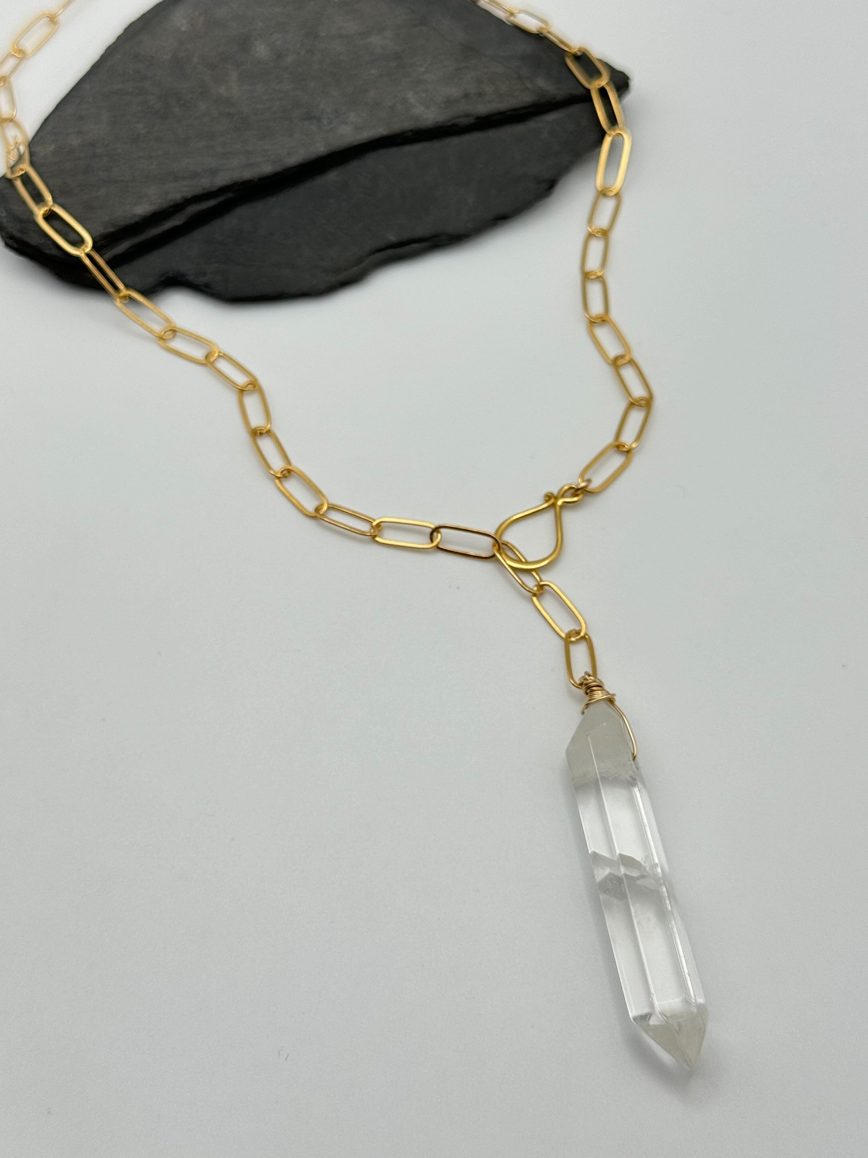 •LINKED• double terminated quartz + gold necklace (ADJ to 20")