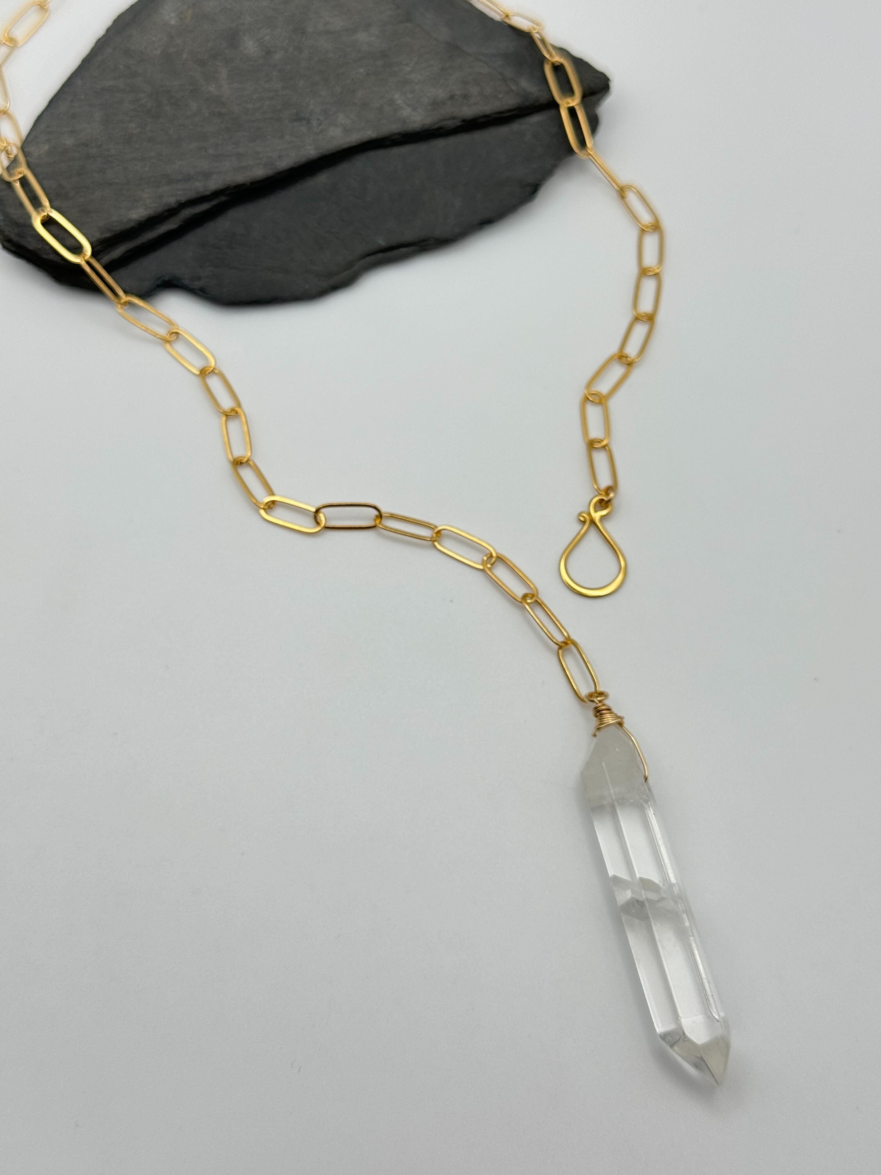 •LINKED• double terminated quartz + gold necklace (ADJ to 20")