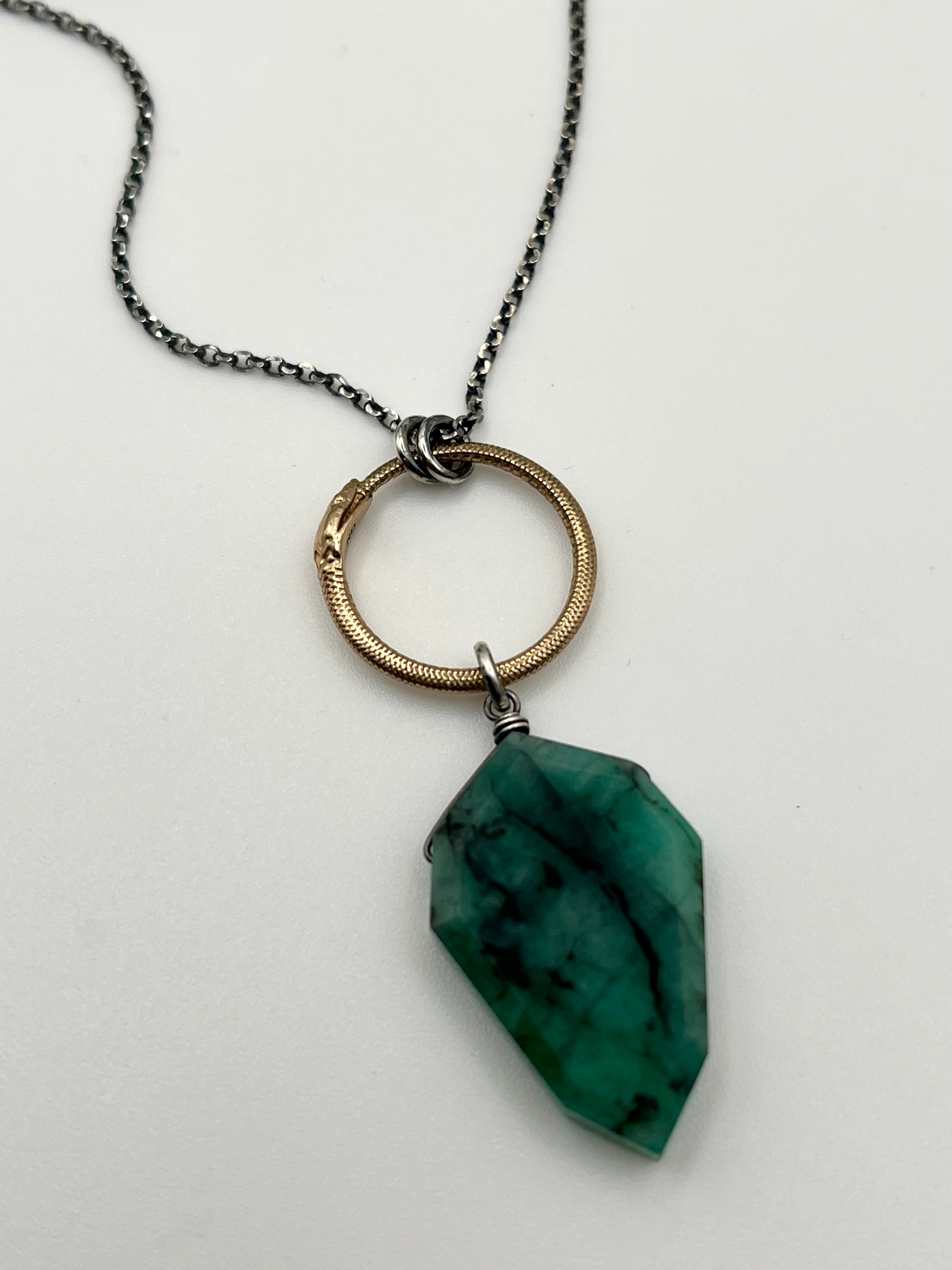 •SUEÑO• emerald + mixed metal necklace (26"-28" long)