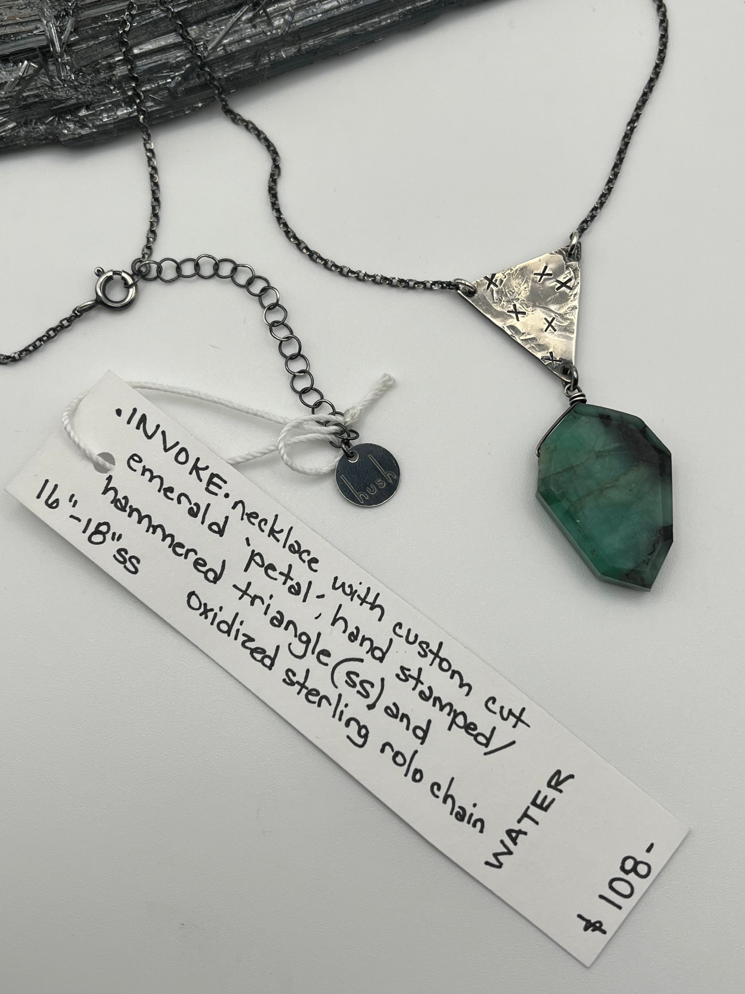 •INVOKE• emerald + silver necklace (16"-18" long)