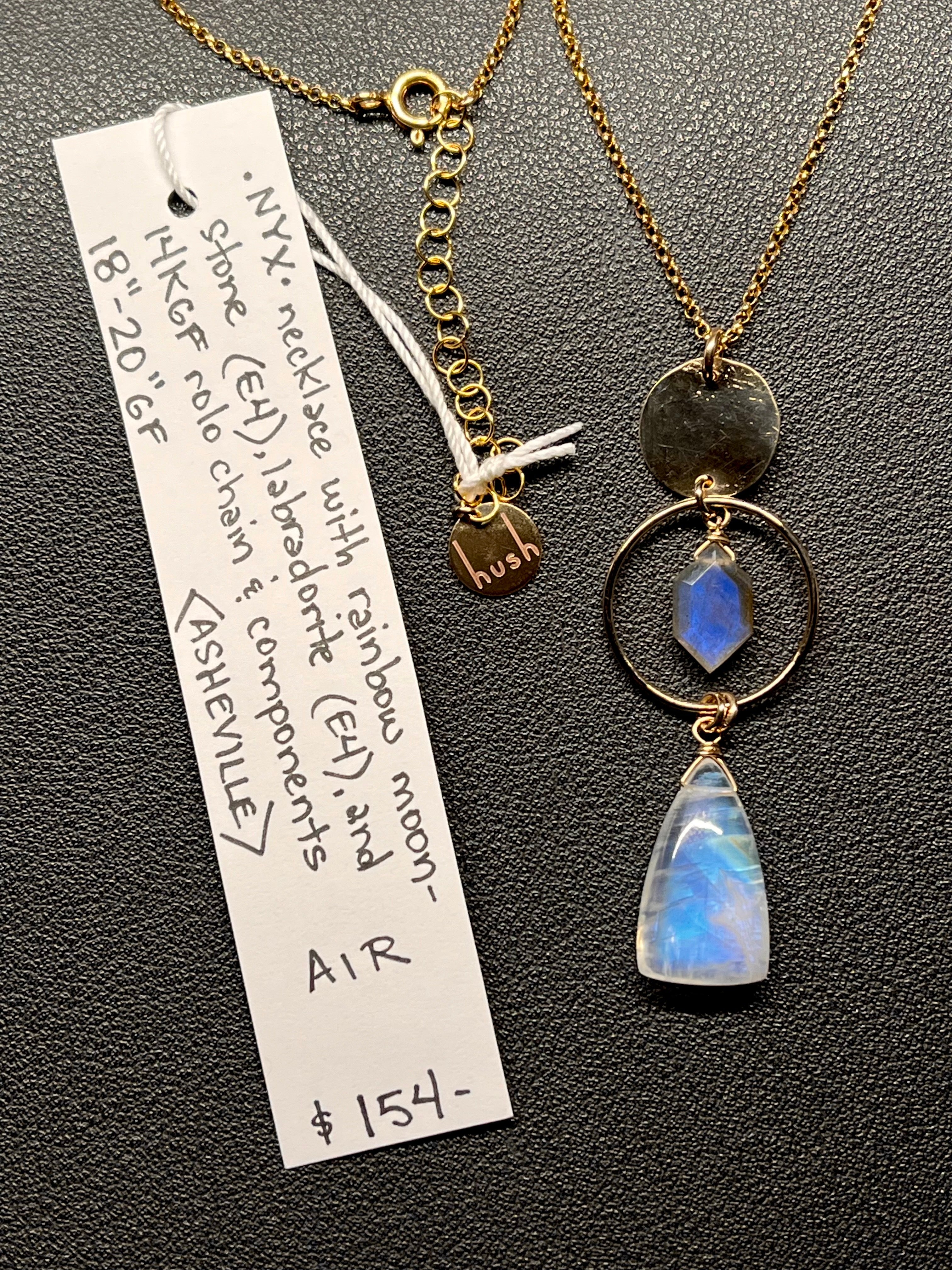 •NYX• rainbow moonstone + labradorite + gold necklace (18"-20")