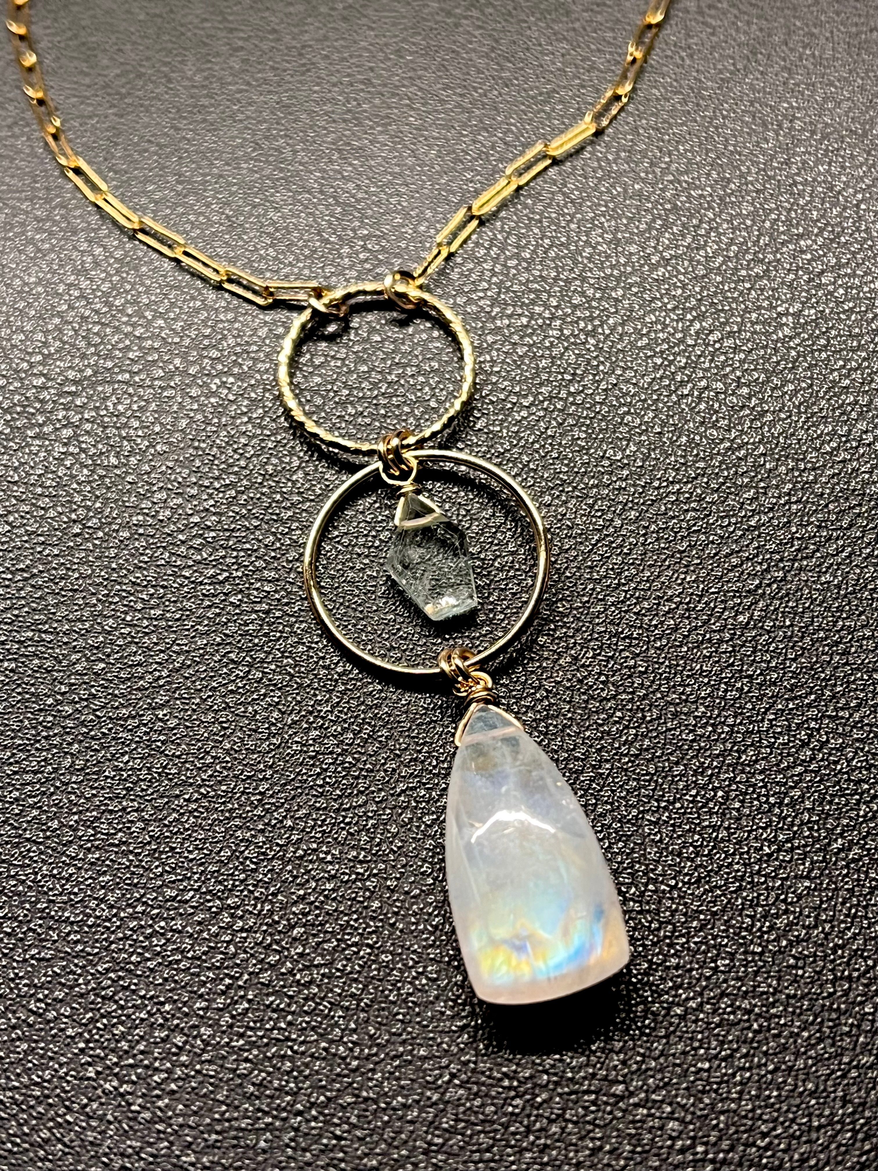 •NYX• rainbow moonstone + aquamarine + gold necklace (18"-20")