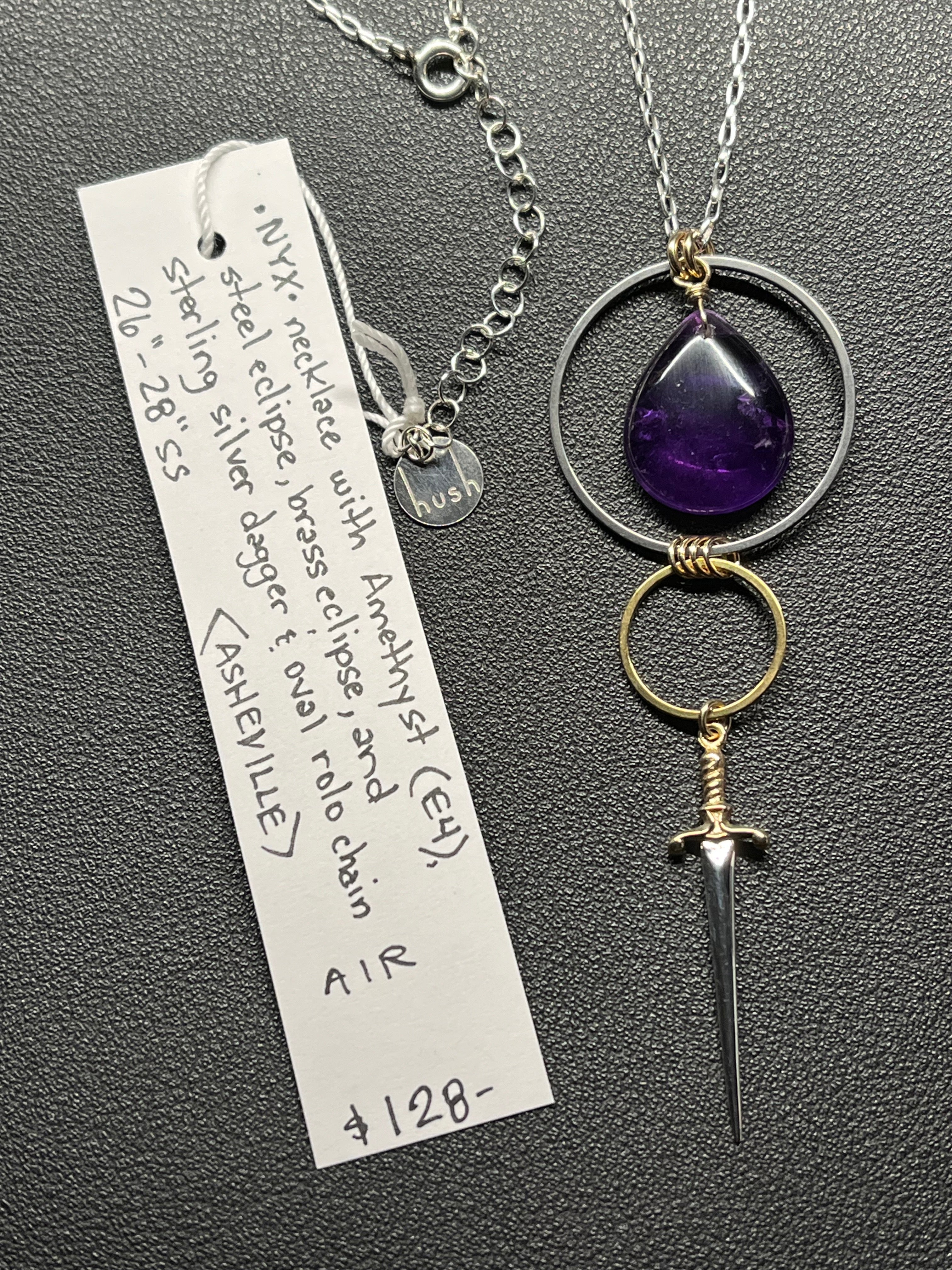 •NYX• amethyst + dagger + mixed metal necklace (26"-28")
