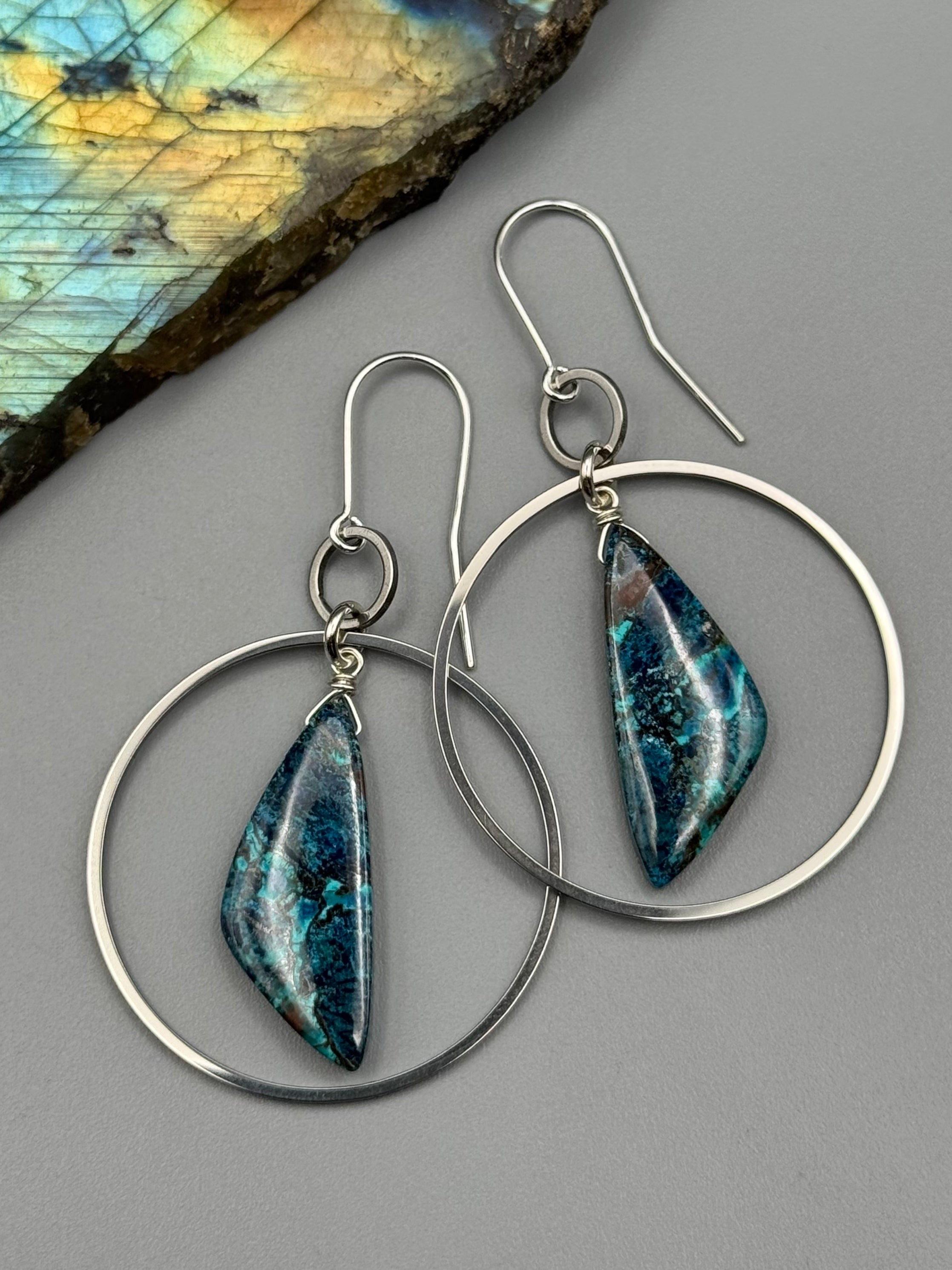 •EQUA-LUNA• shattuckite wing + silver earrings