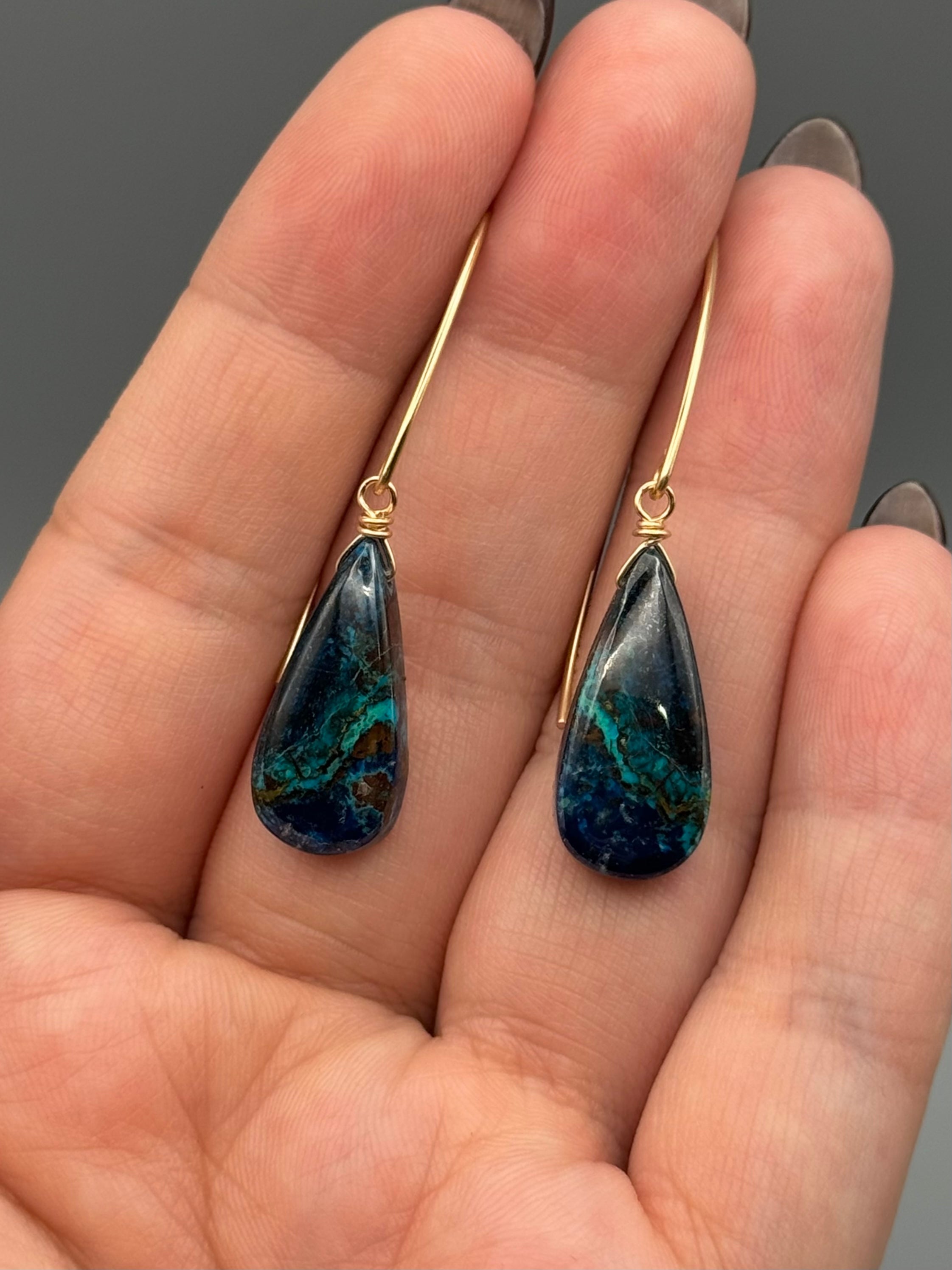 •STRAY• shattuckite tear + gold earrings
