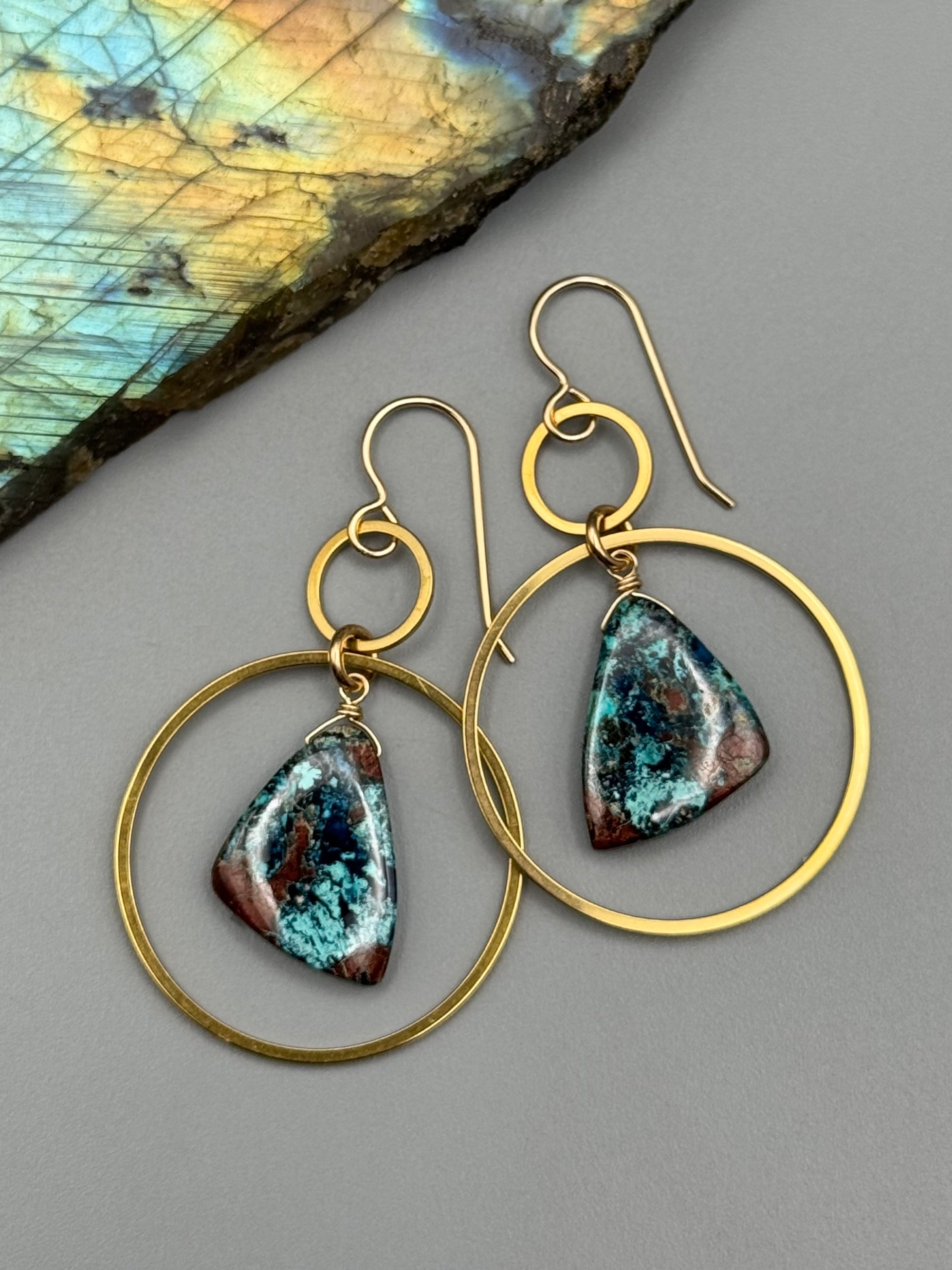 •EQUA-LUNA• shattuckite wing + gold earrings