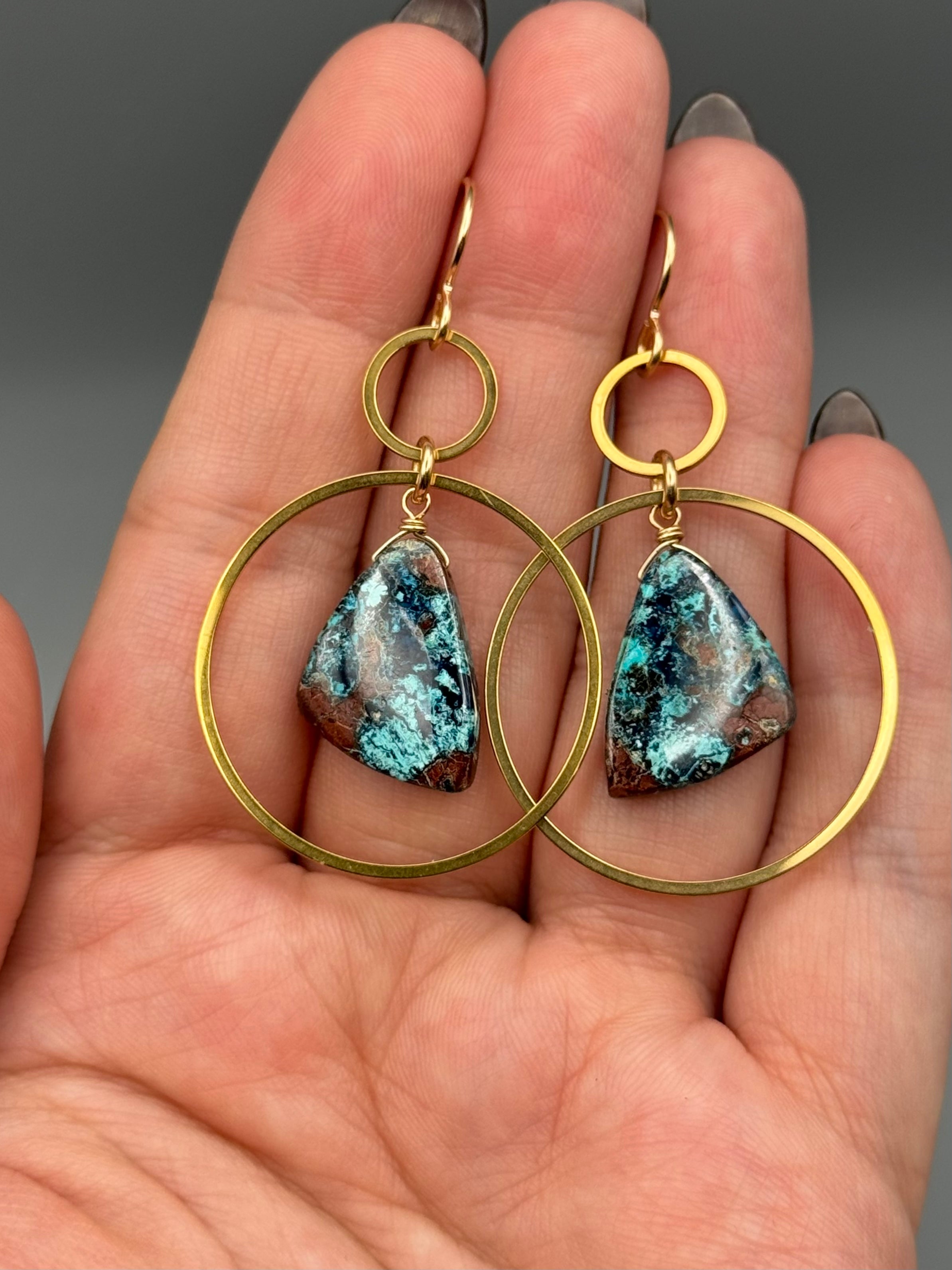 •EQUA-LUNA• shattuckite wing + gold earrings
