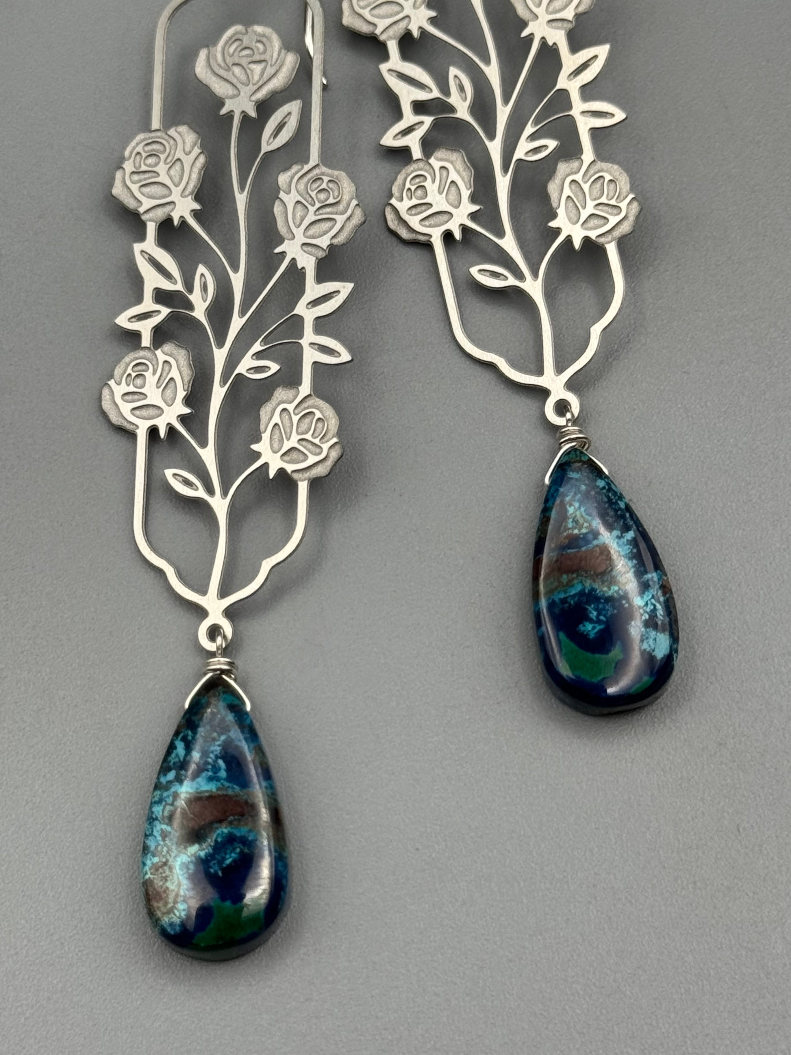 •ROSE WINDOW• shattuckite tear + silver earrings