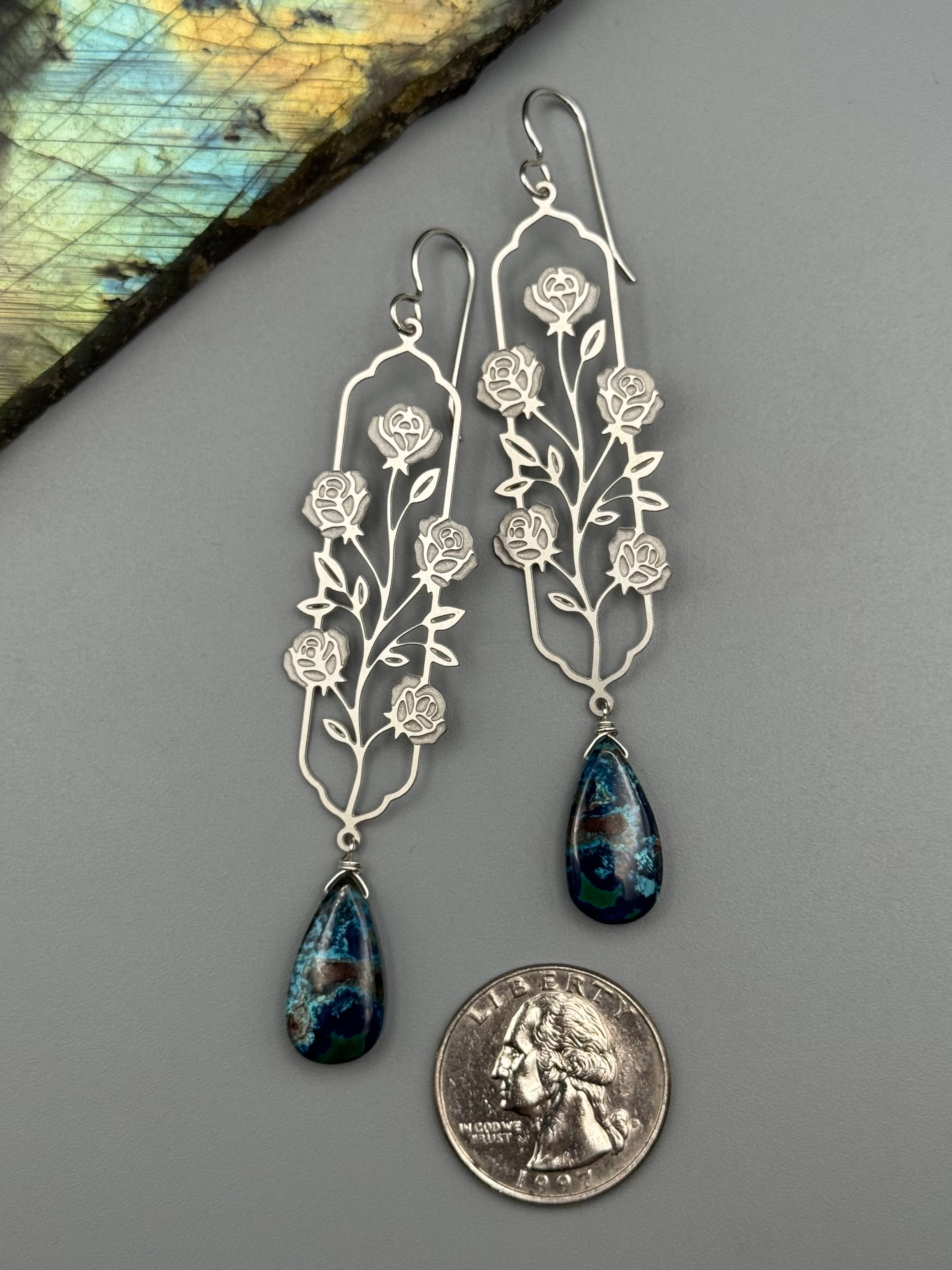 •ROSE WINDOW• shattuckite tear + silver earrings