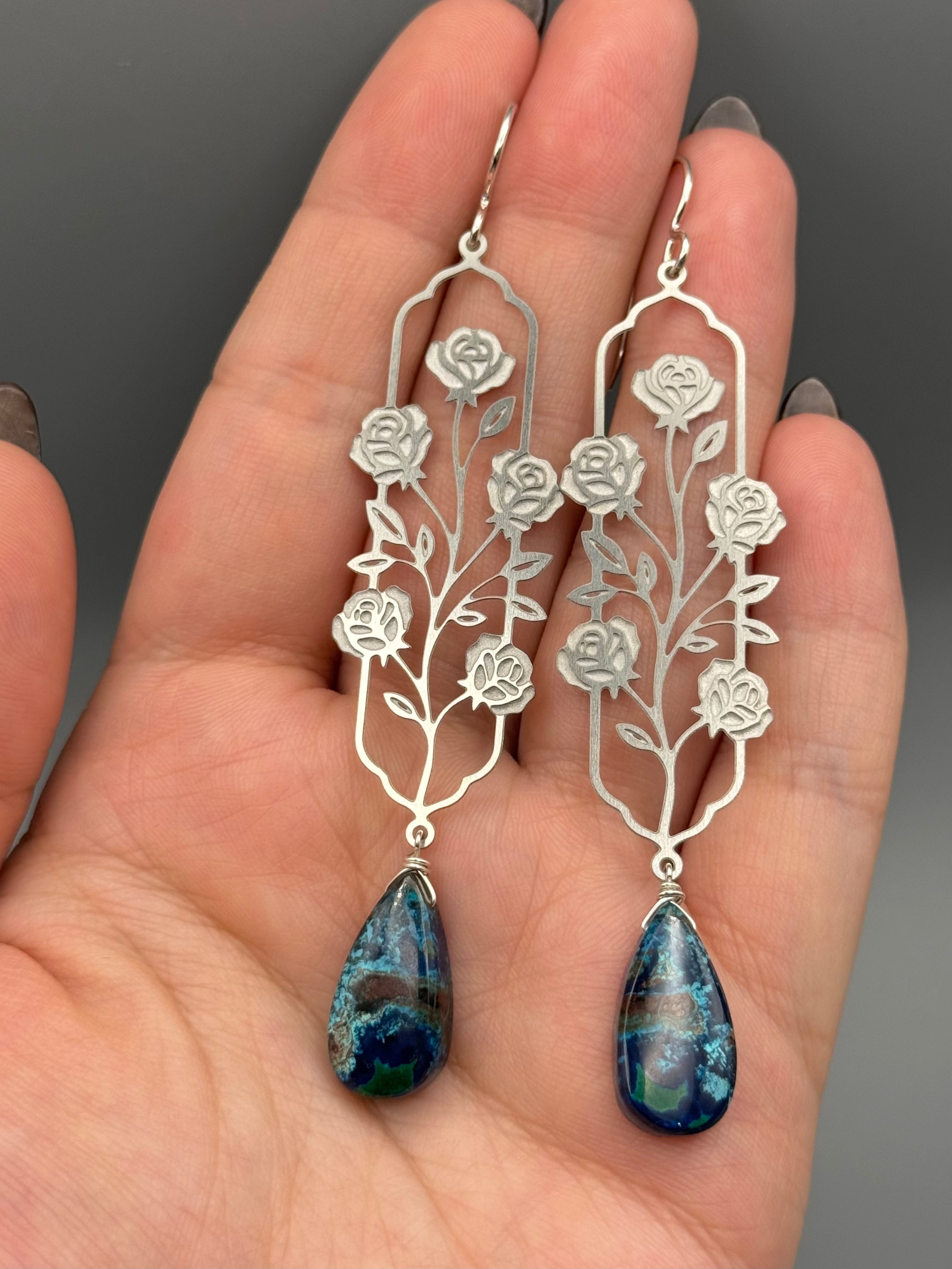 •ROSE WINDOW• shattuckite tear + silver earrings