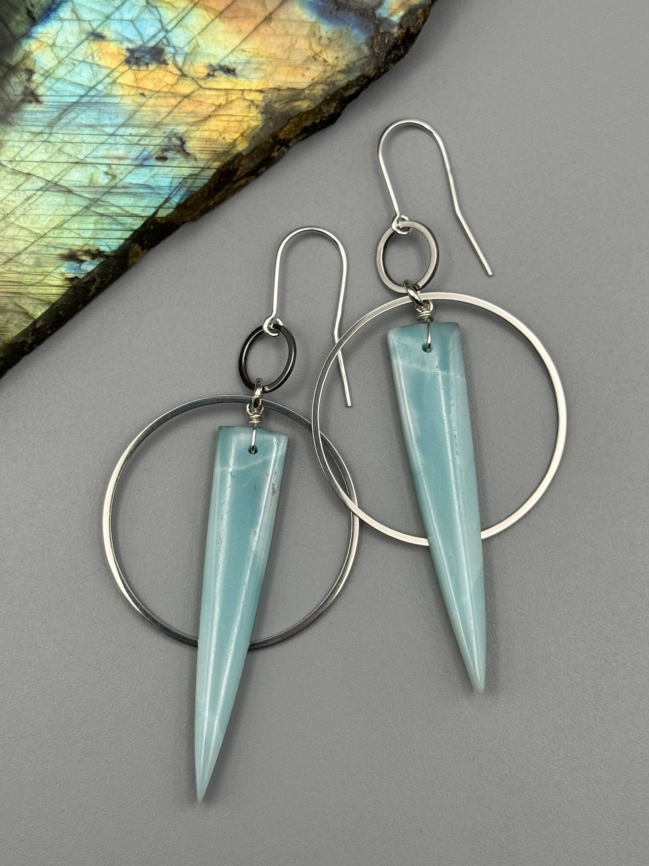 •EQUA-ORBIT• amazonite fang + silver earrings