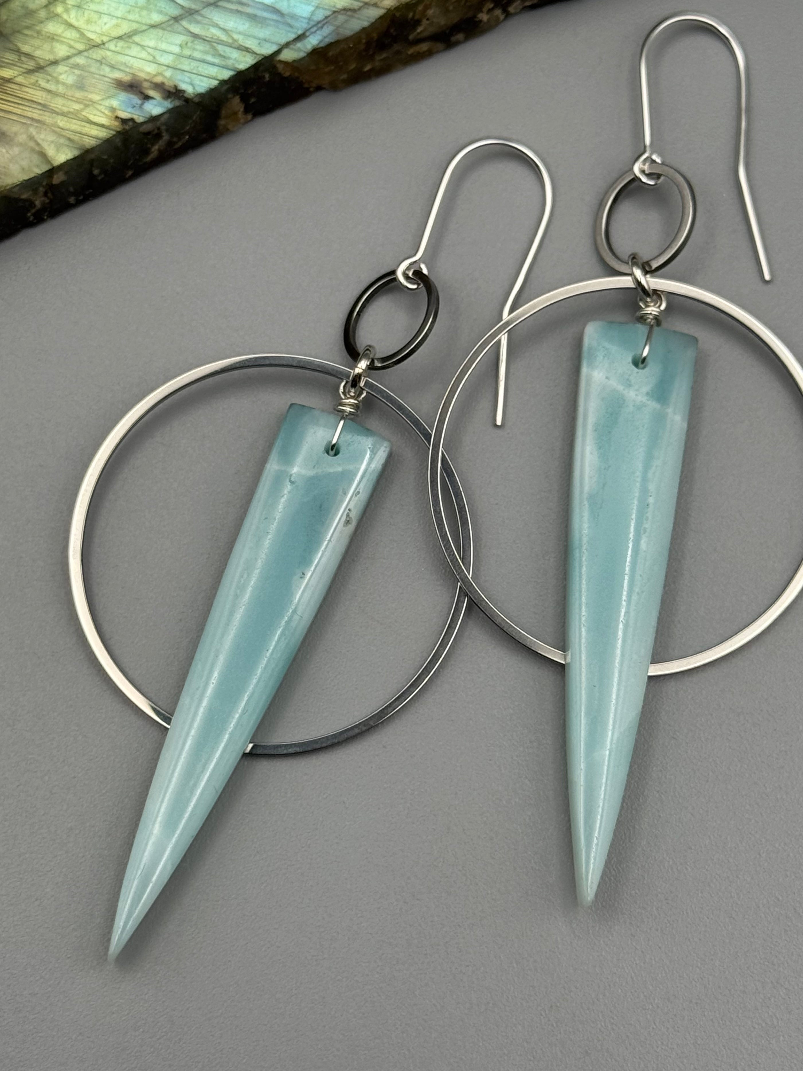 •EQUA-ORBIT• amazonite fang + silver earrings