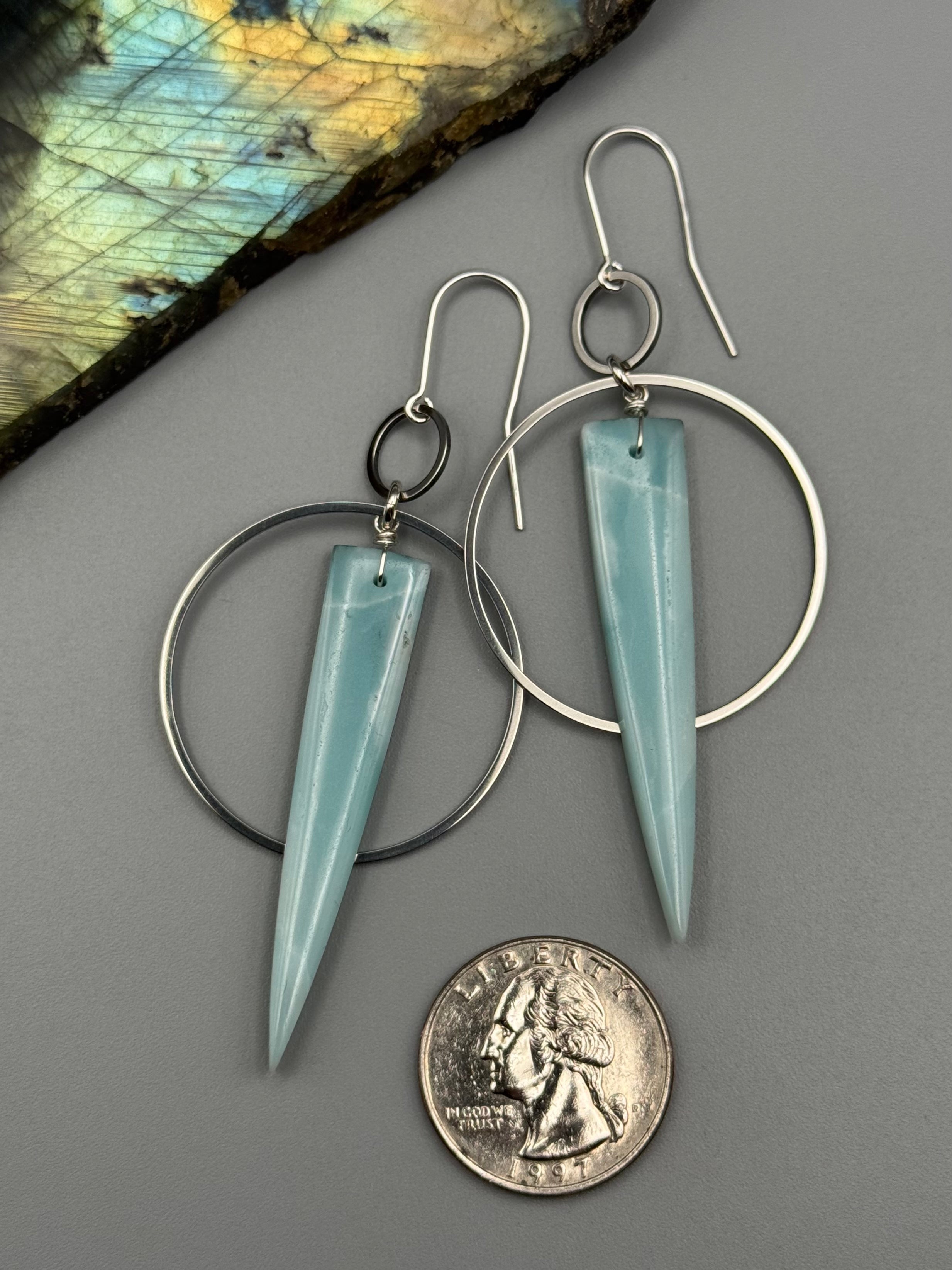 •EQUA-ORBIT• amazonite fang + silver earrings