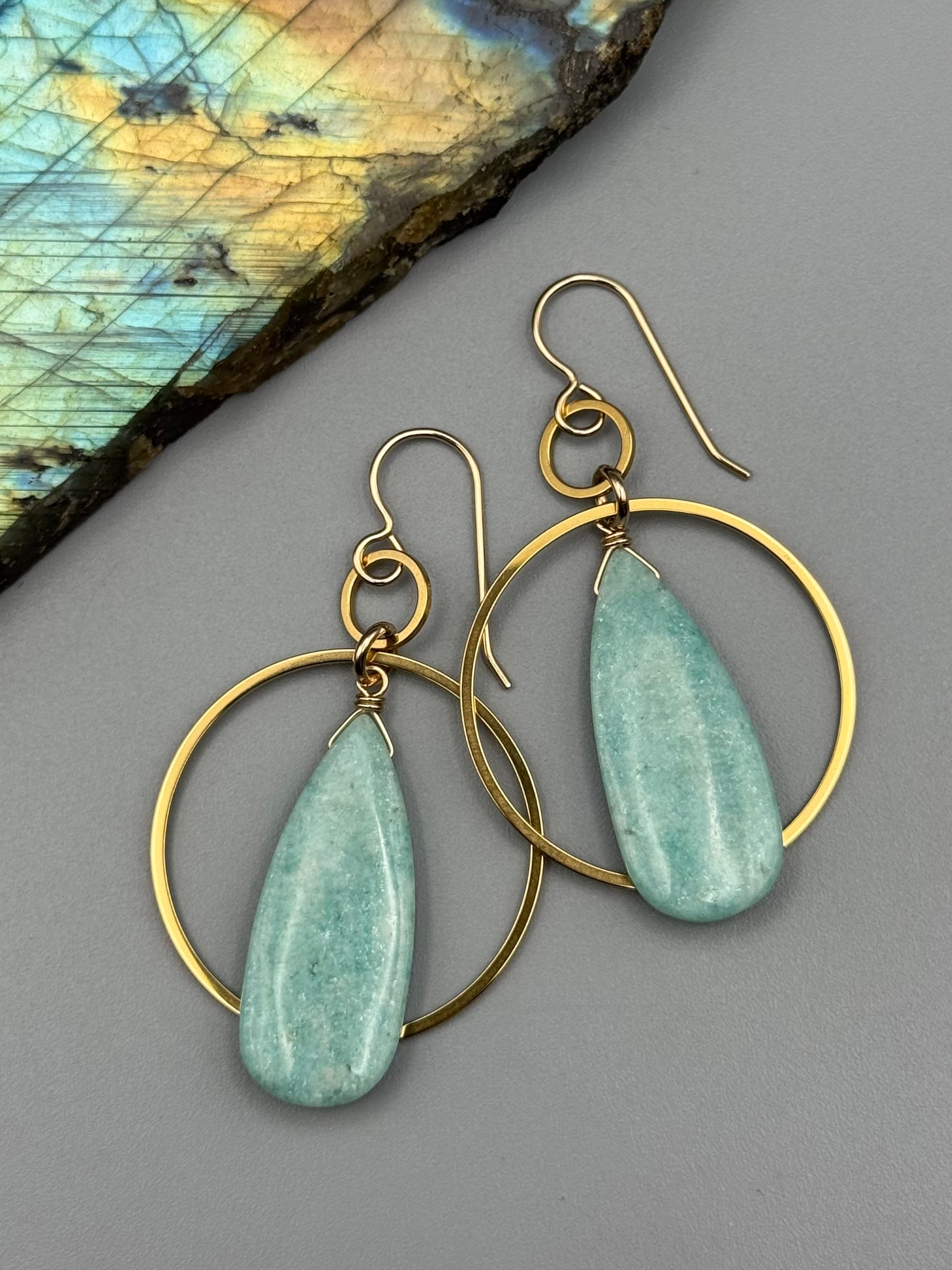 •EQUA-ORBIT• amazonite tear + gold earrings