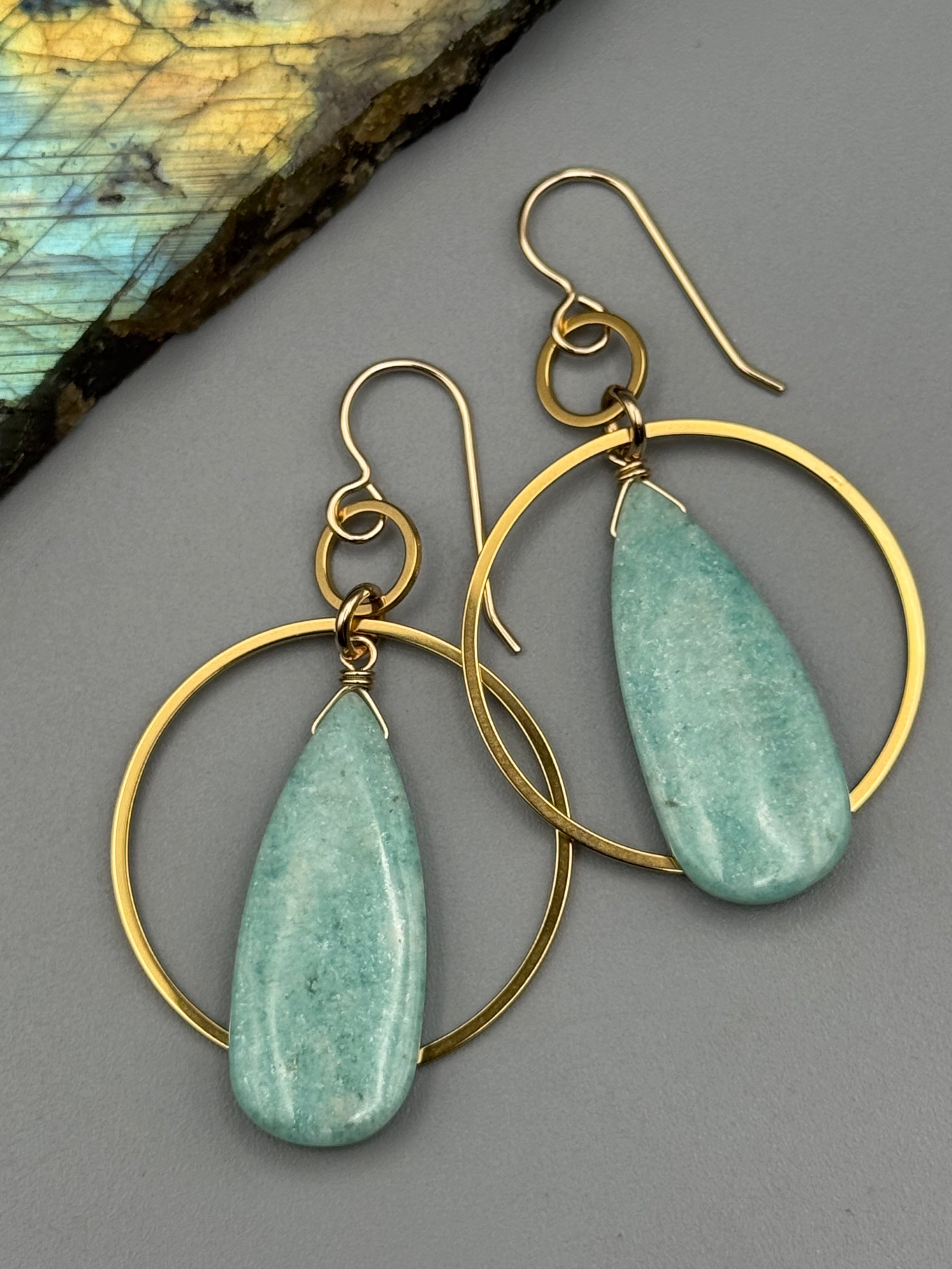 •EQUA-ORBIT• amazonite tear + gold earrings