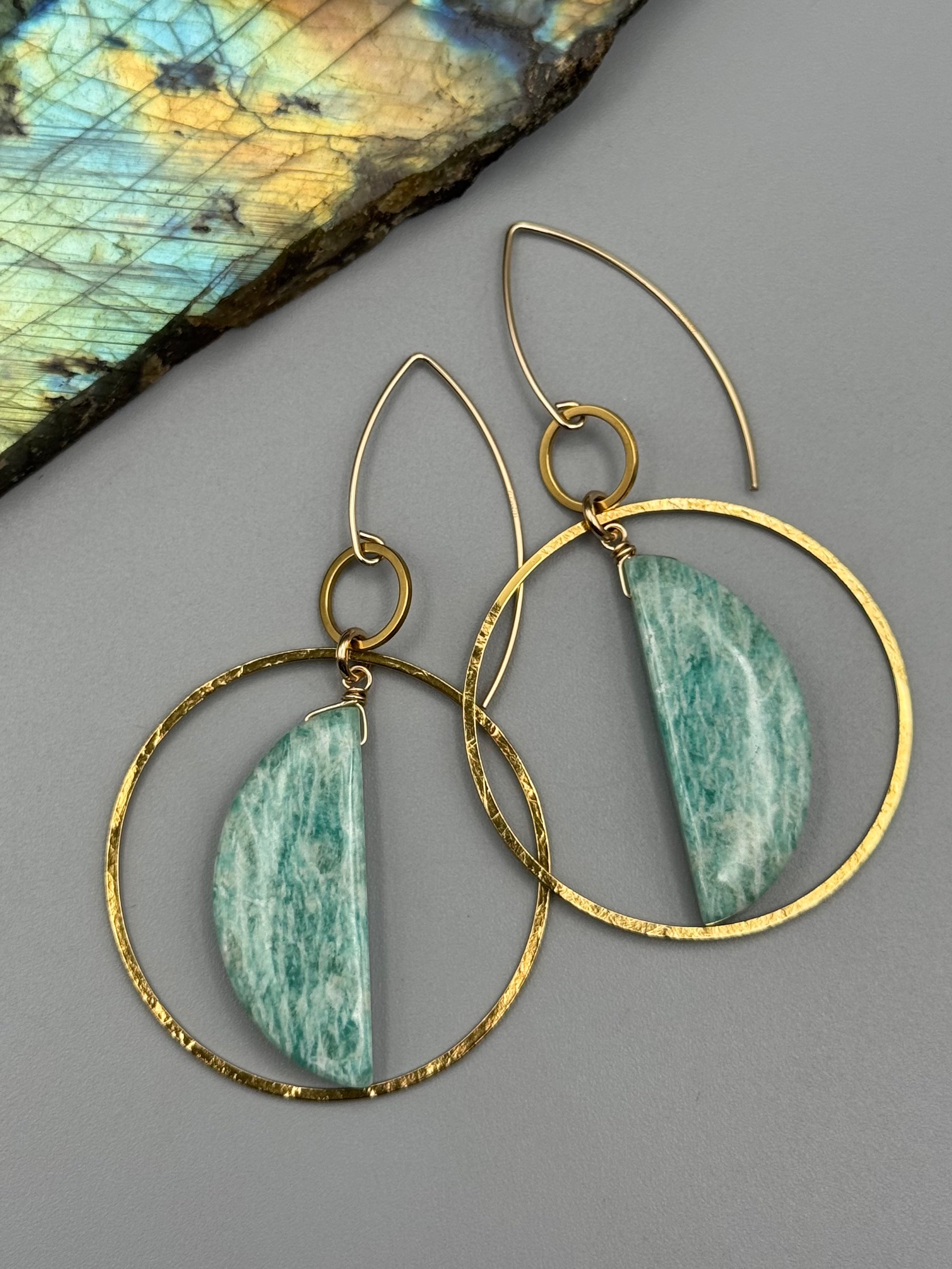 •EQUA-LUNA• amazonite crescent + gold earrings