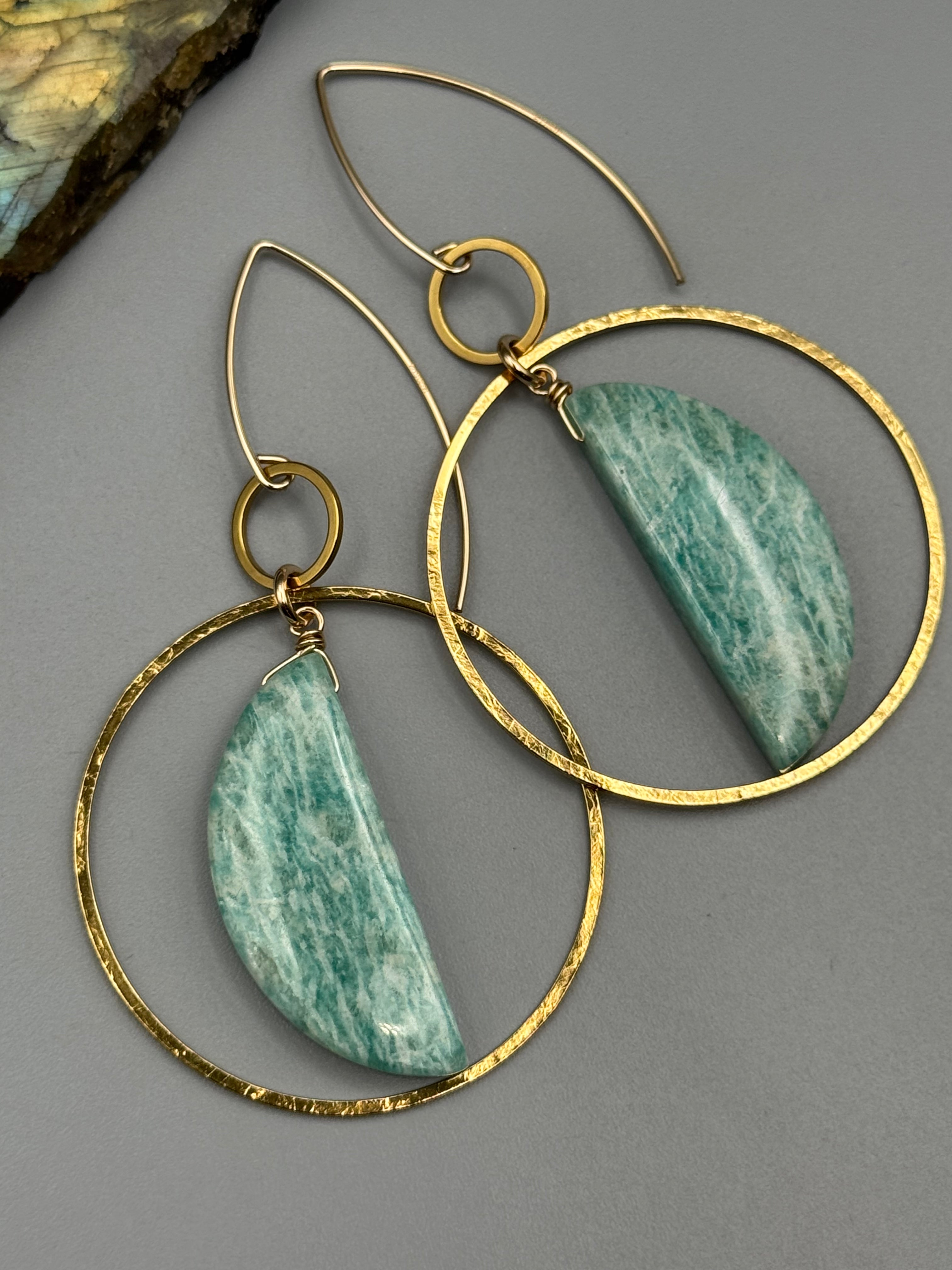 •EQUA-LUNA• amazonite crescent + gold earrings