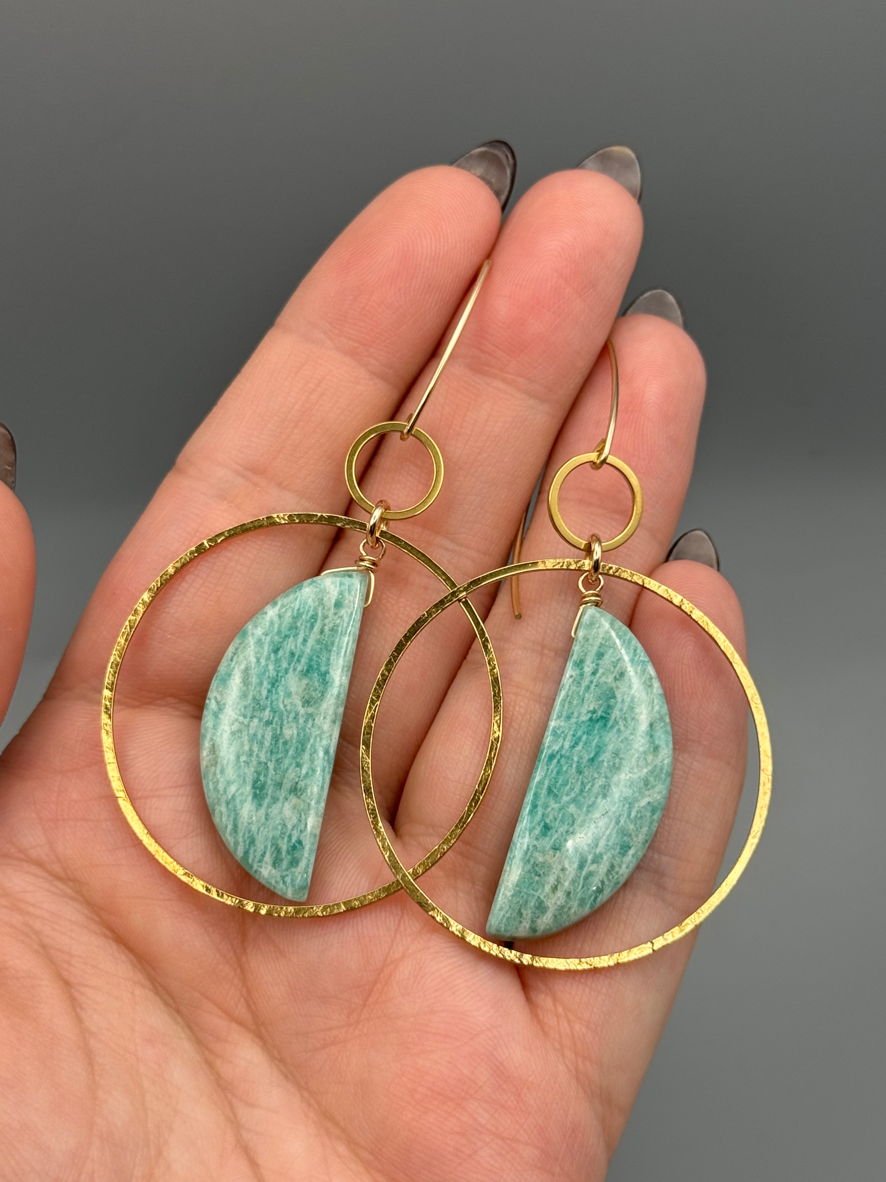 •EQUA-LUNA• amazonite crescent + gold earrings