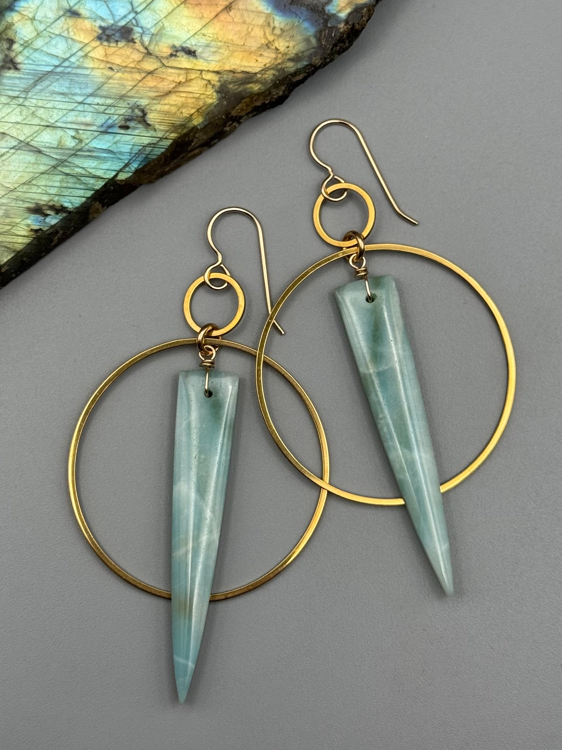 •EQUA-ORBIT• amazonite fang + gold earrings