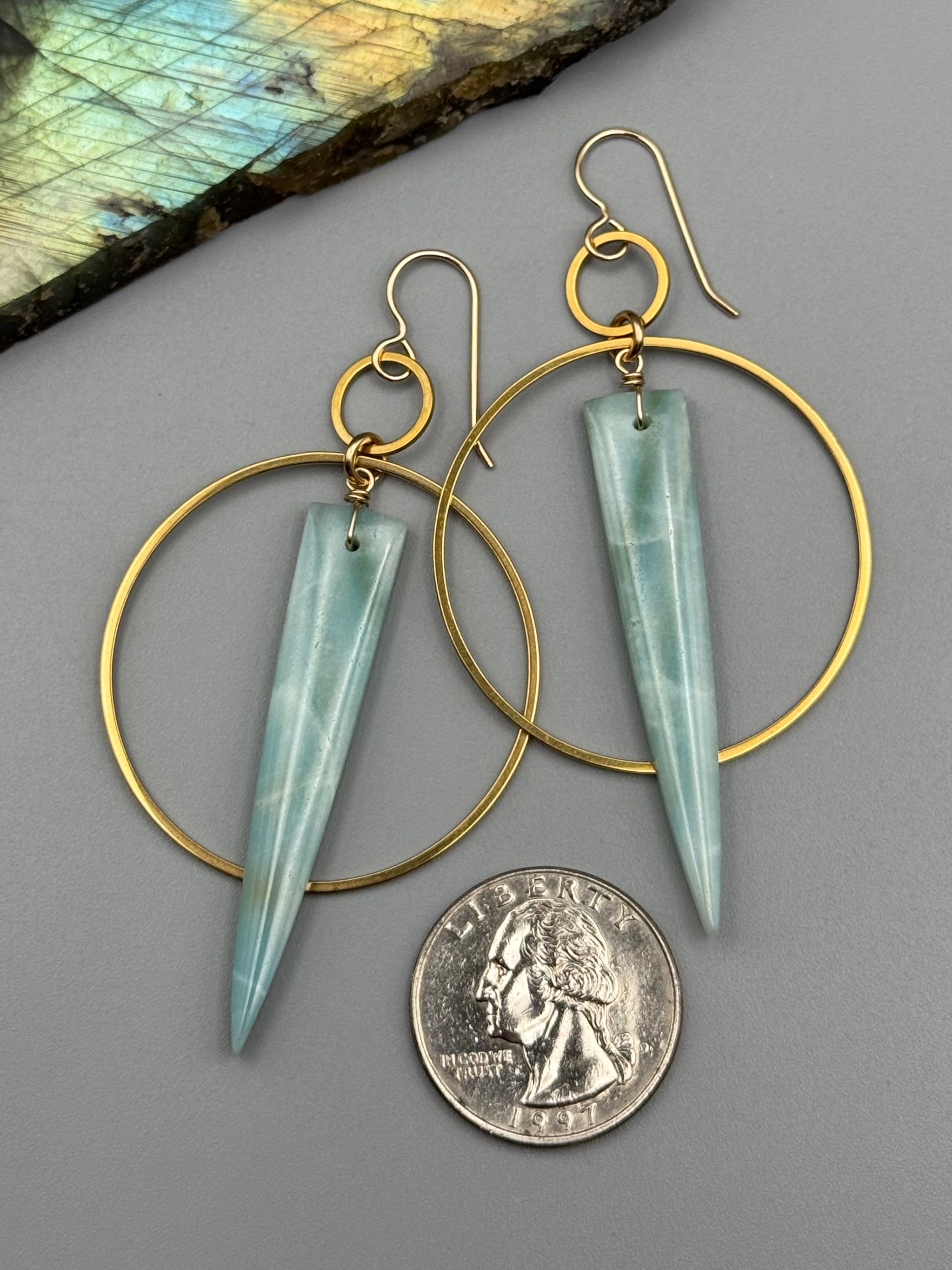 •EQUA-ORBIT• amazonite fang + gold earrings