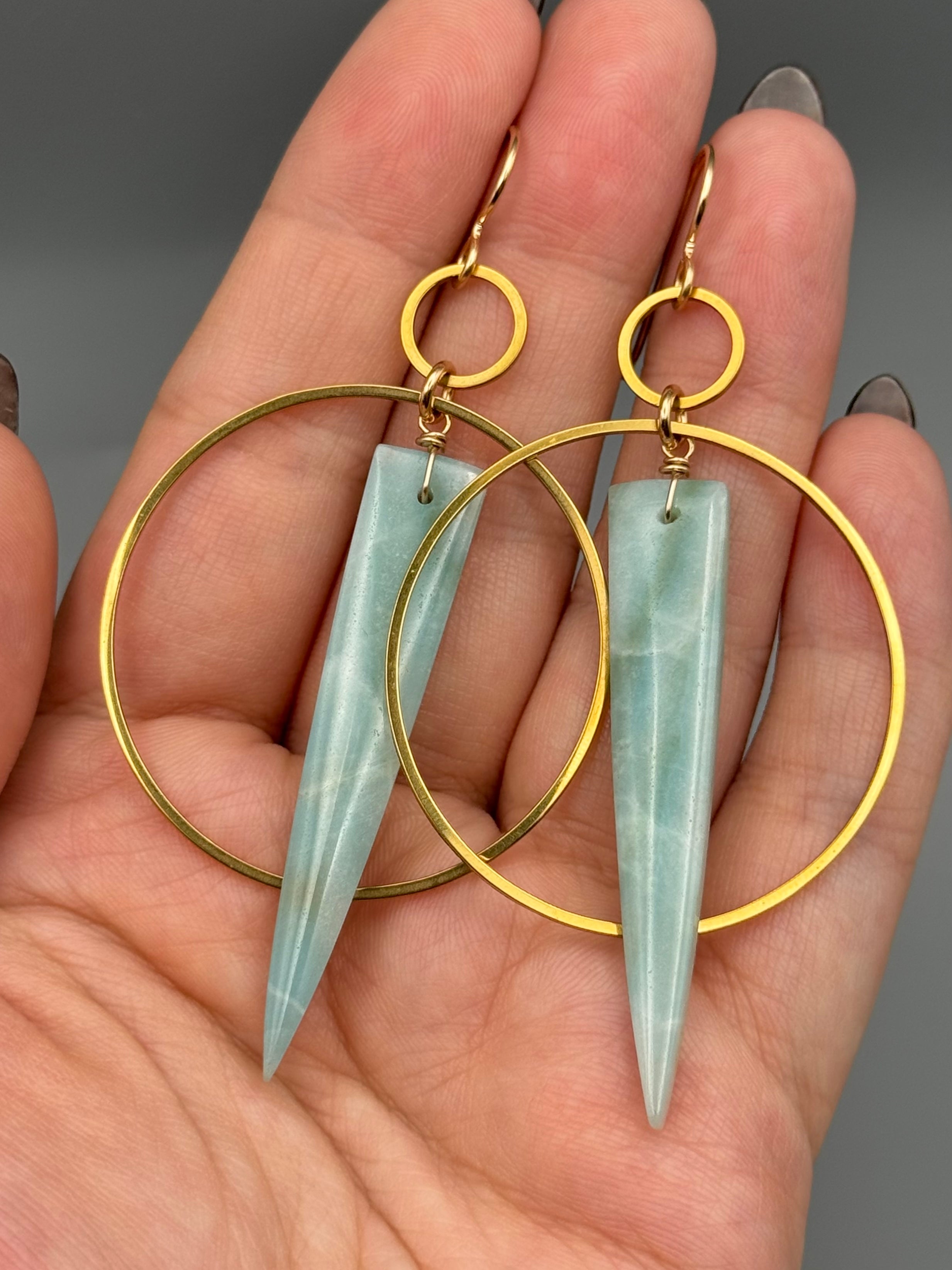 •EQUA-ORBIT• amazonite fang + gold earrings