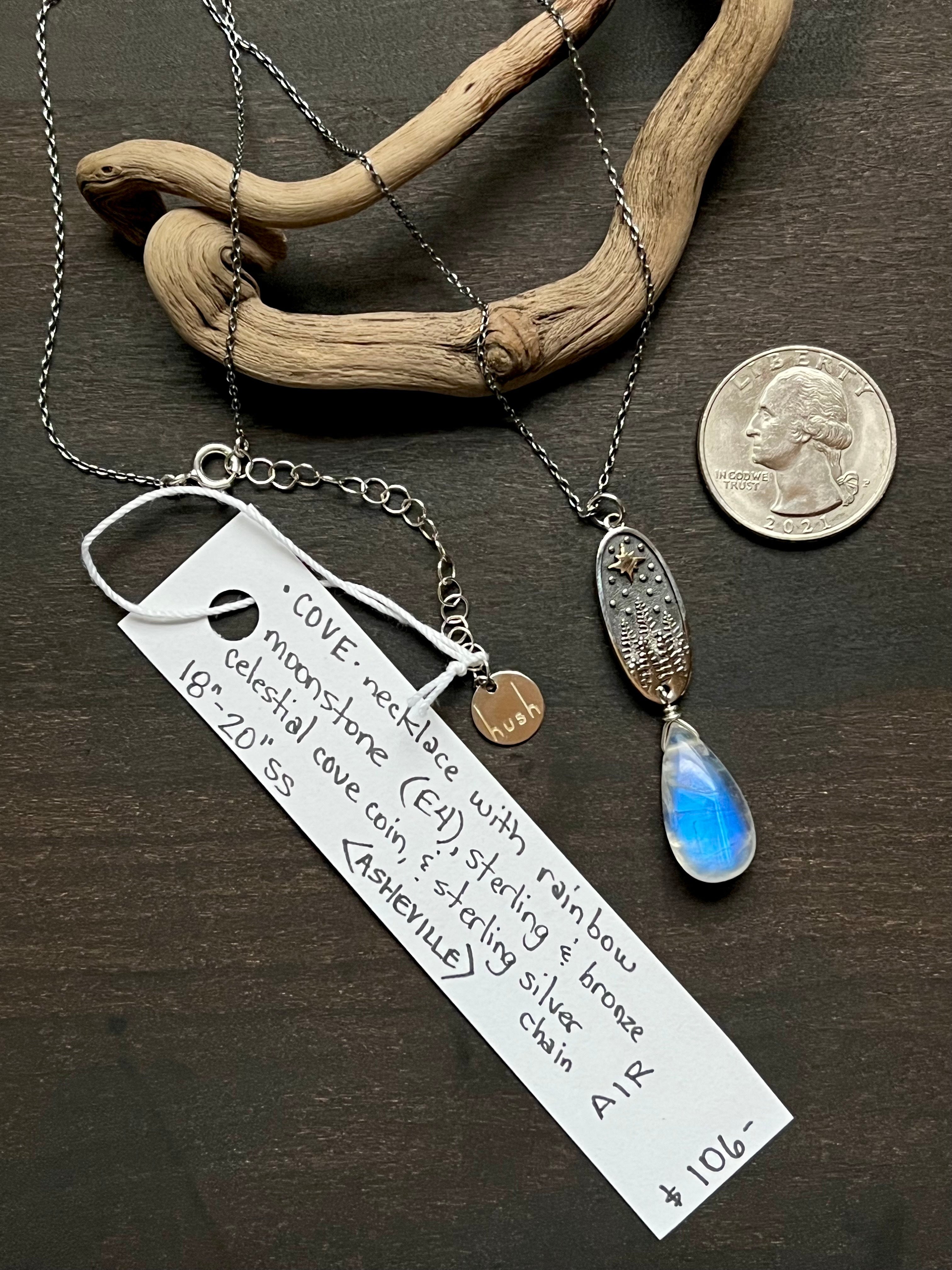 •COVE• rainbow moonstone + cosmic cove coin + mixed metal necklace (18"-20")