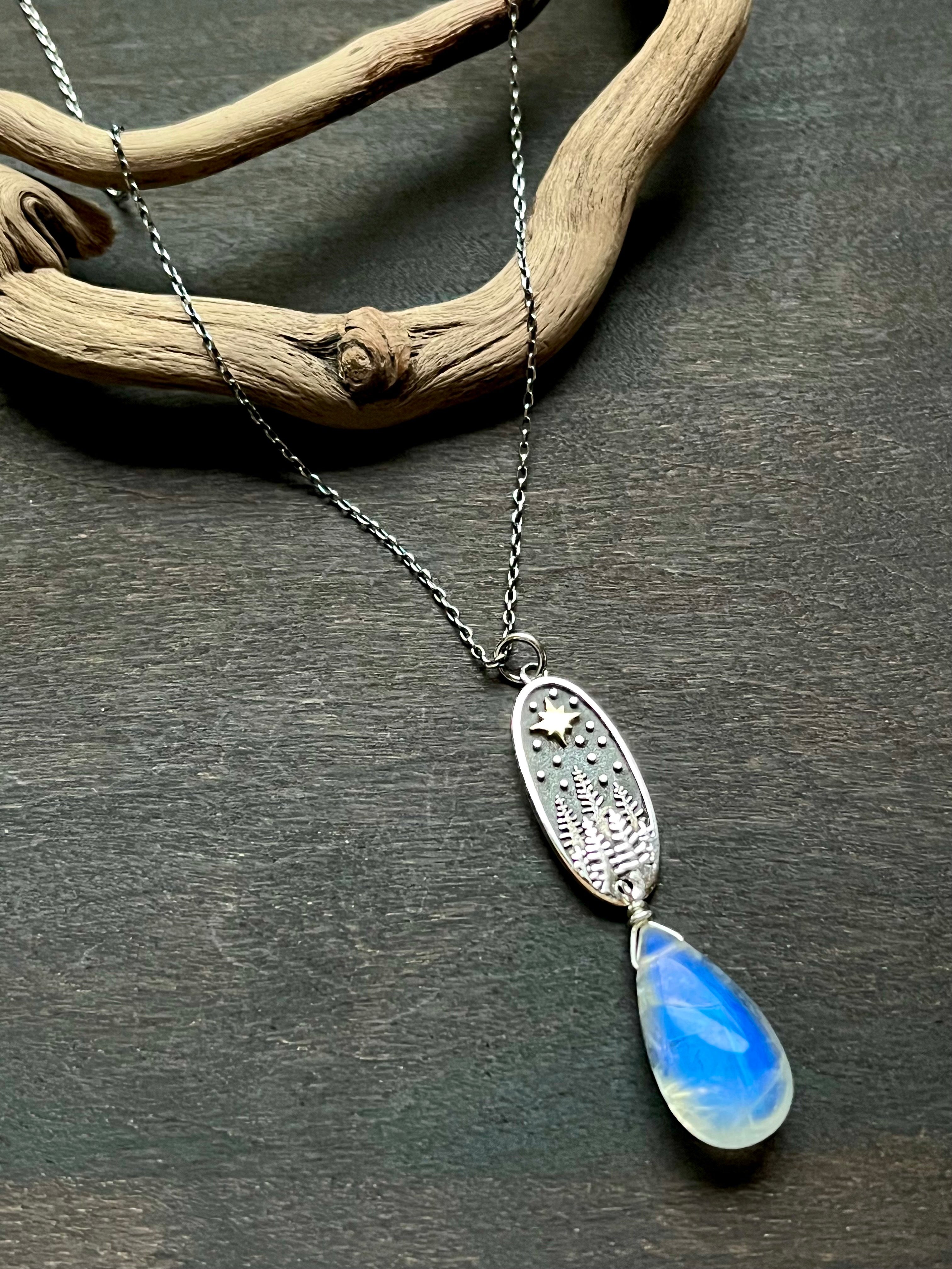 •COVE• rainbow moonstone + cosmic cove coin + mixed metal necklace (18"-20")