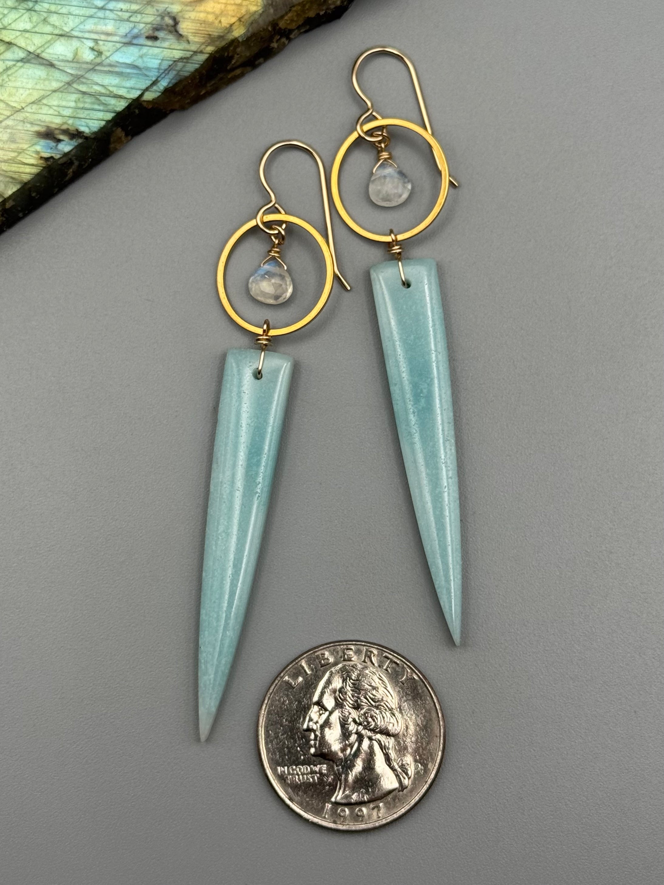 •LUNA• rainbow moonstone + amazonite gold earrings