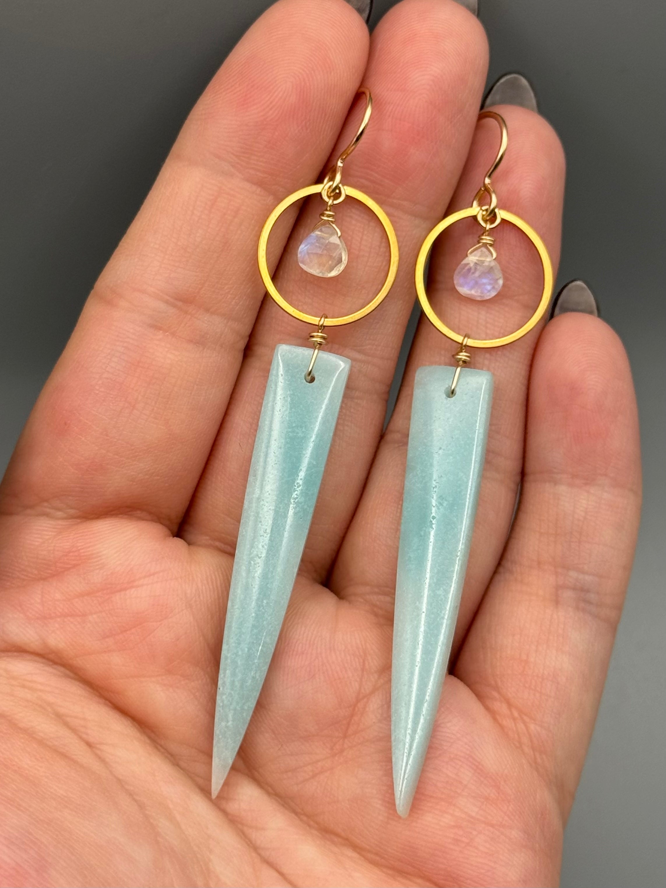 •LUNA• rainbow moonstone + amazonite gold earrings