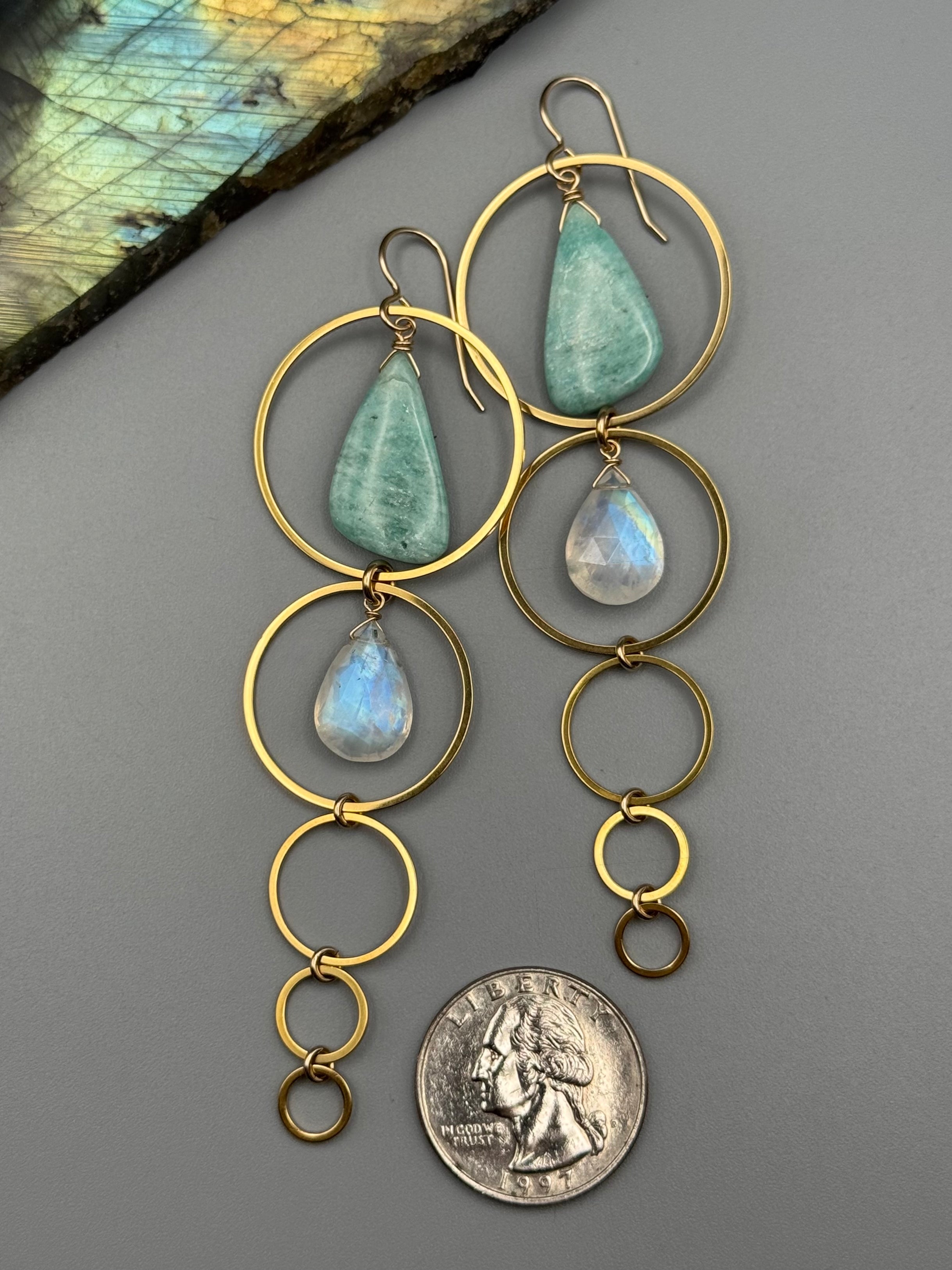•10 OF CUPS• amazonite + rainbow moonstone gold earrings