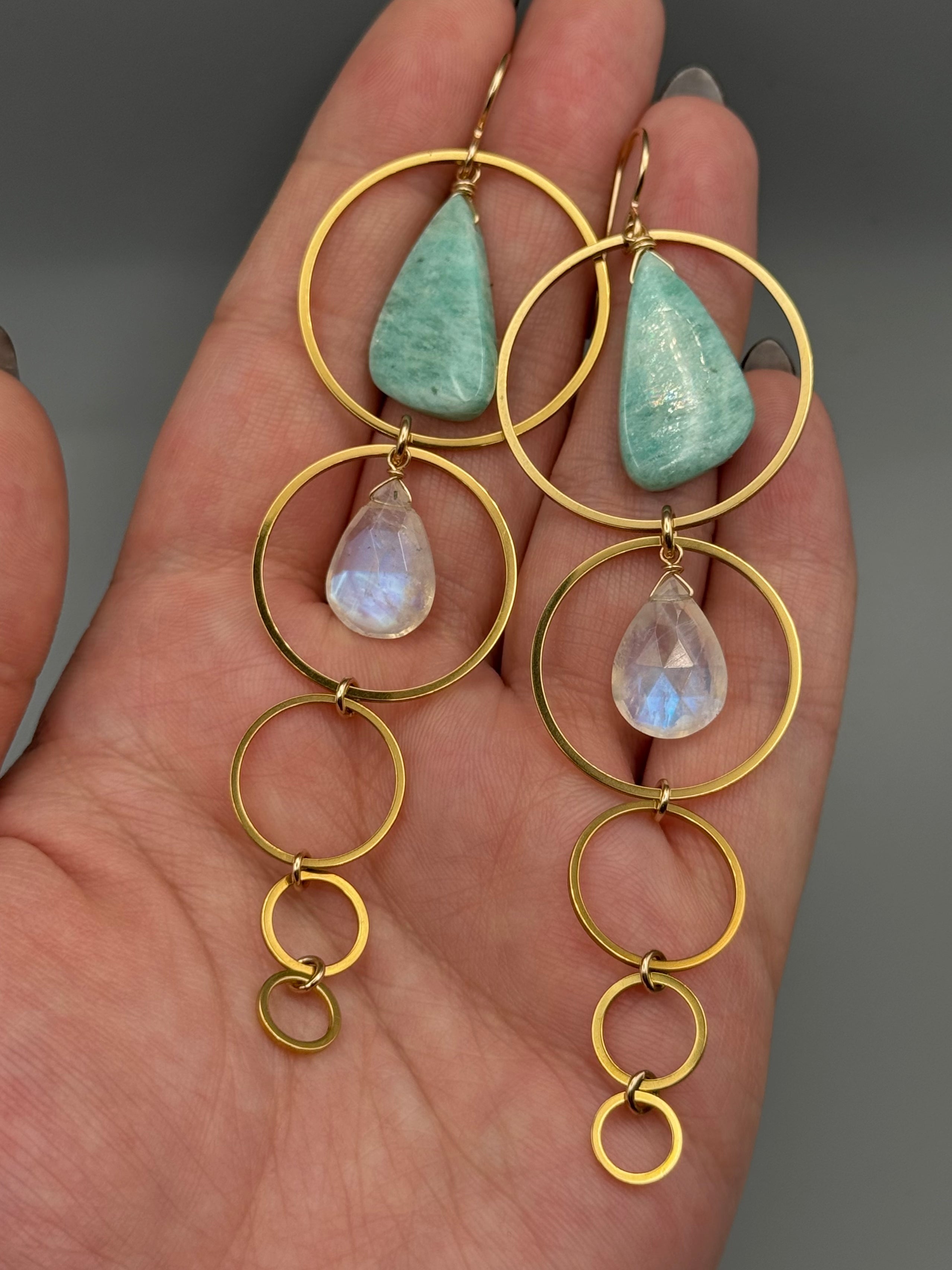 •10 OF CUPS• amazonite + rainbow moonstone gold earrings