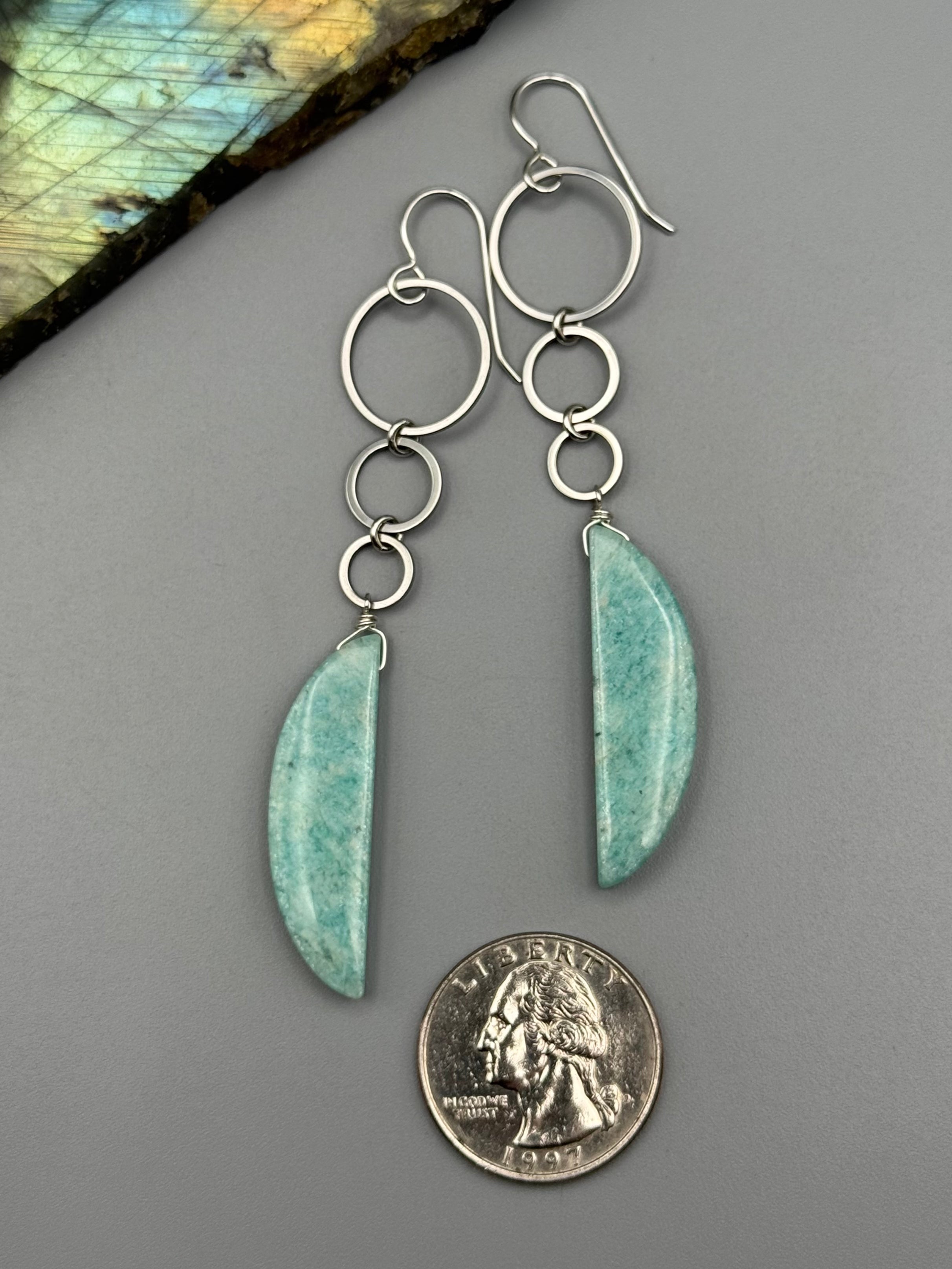 •6 OF CUPS• amazonite crescent + silver earrings