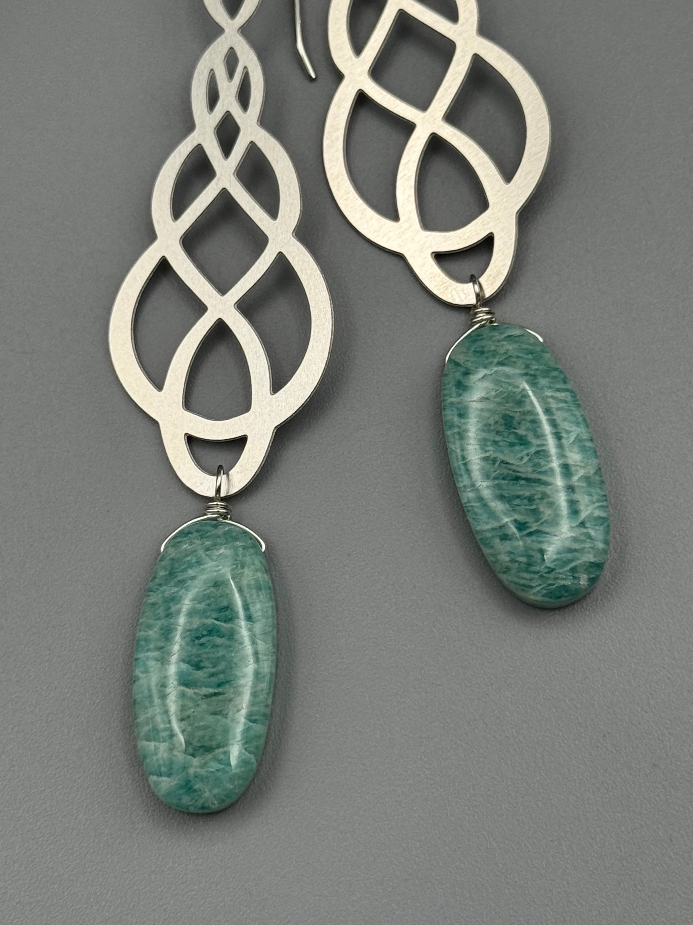 •LOVE KNOT• amazonite oval + silver earrings