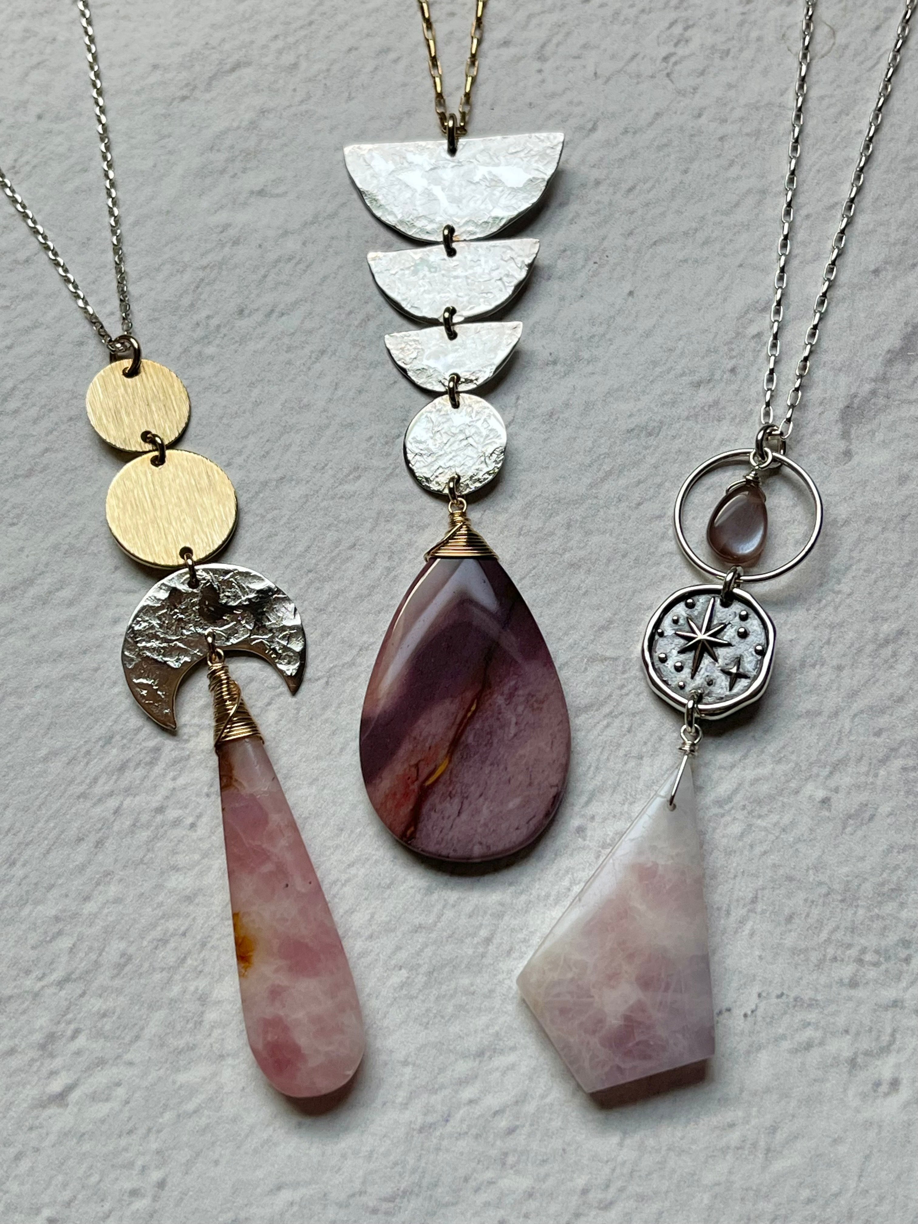 •NYX• pink amethyst + peach moonstone + star coin + sterling silver necklace (26"-28")