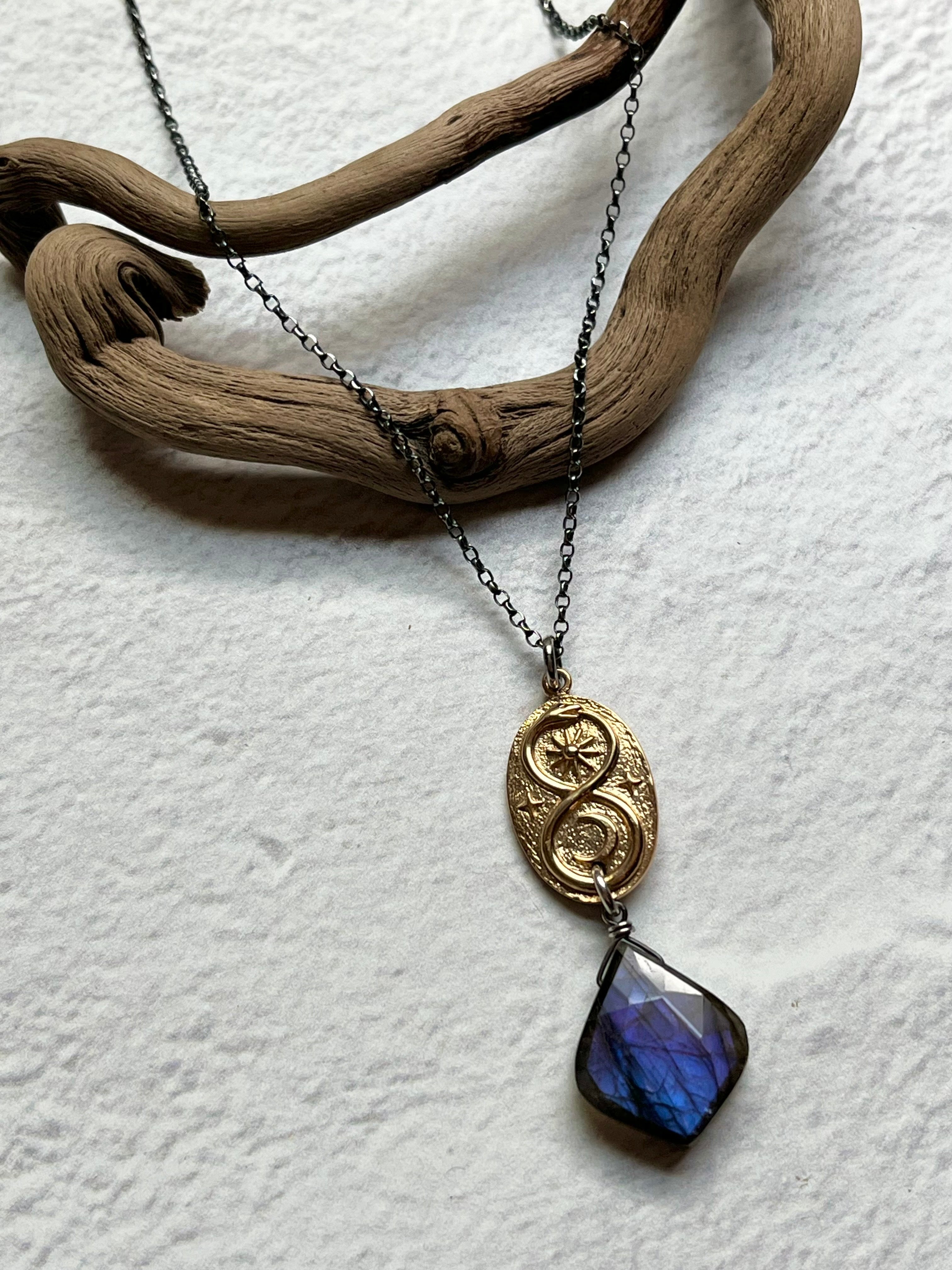 •SUEÑO• purple labradorite + infinity snake + mixed metal necklace (18"-20")