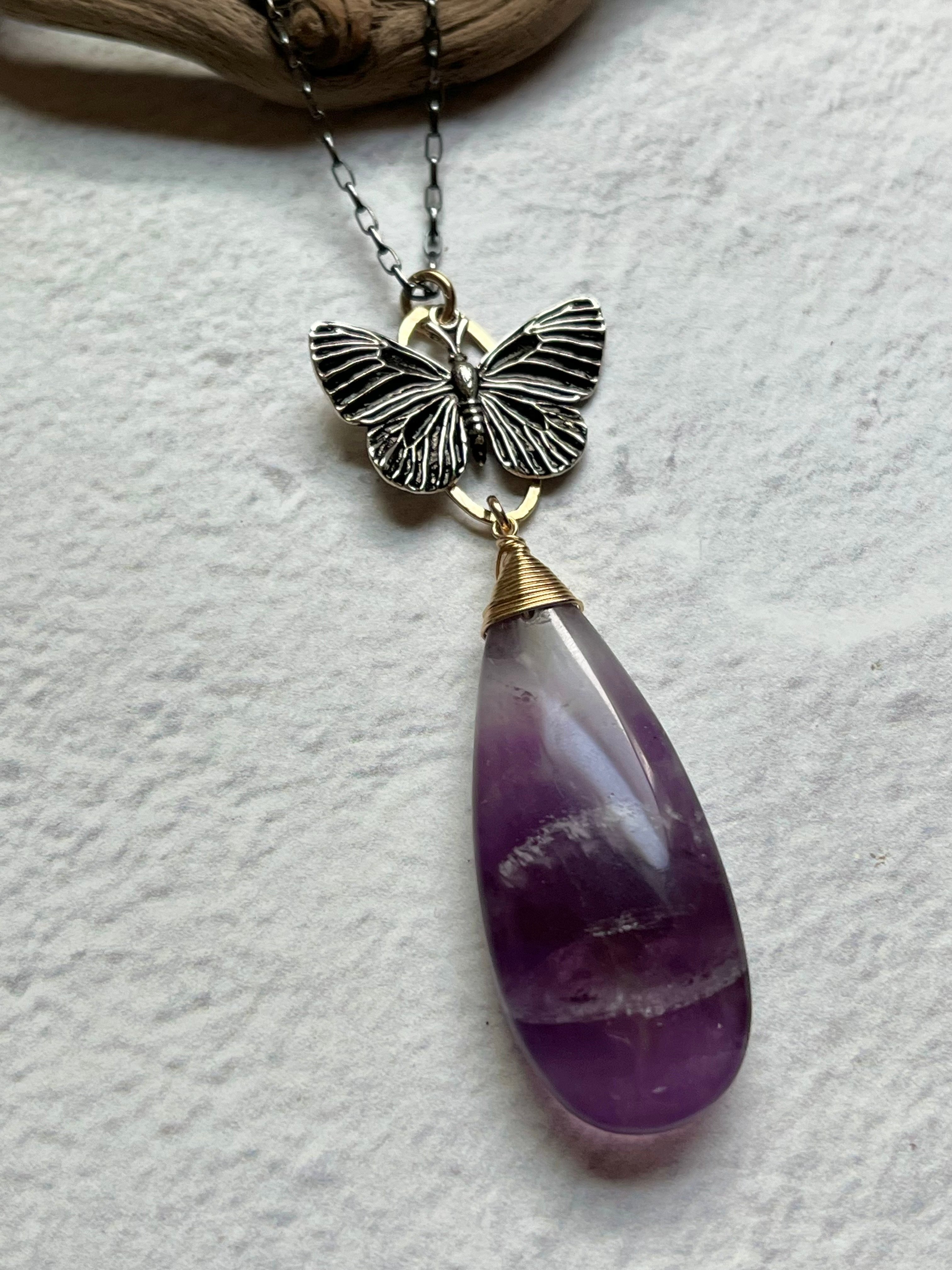 •GUIDE• chevron amethyst + butterfly + mixed metal necklace (18"-20")
