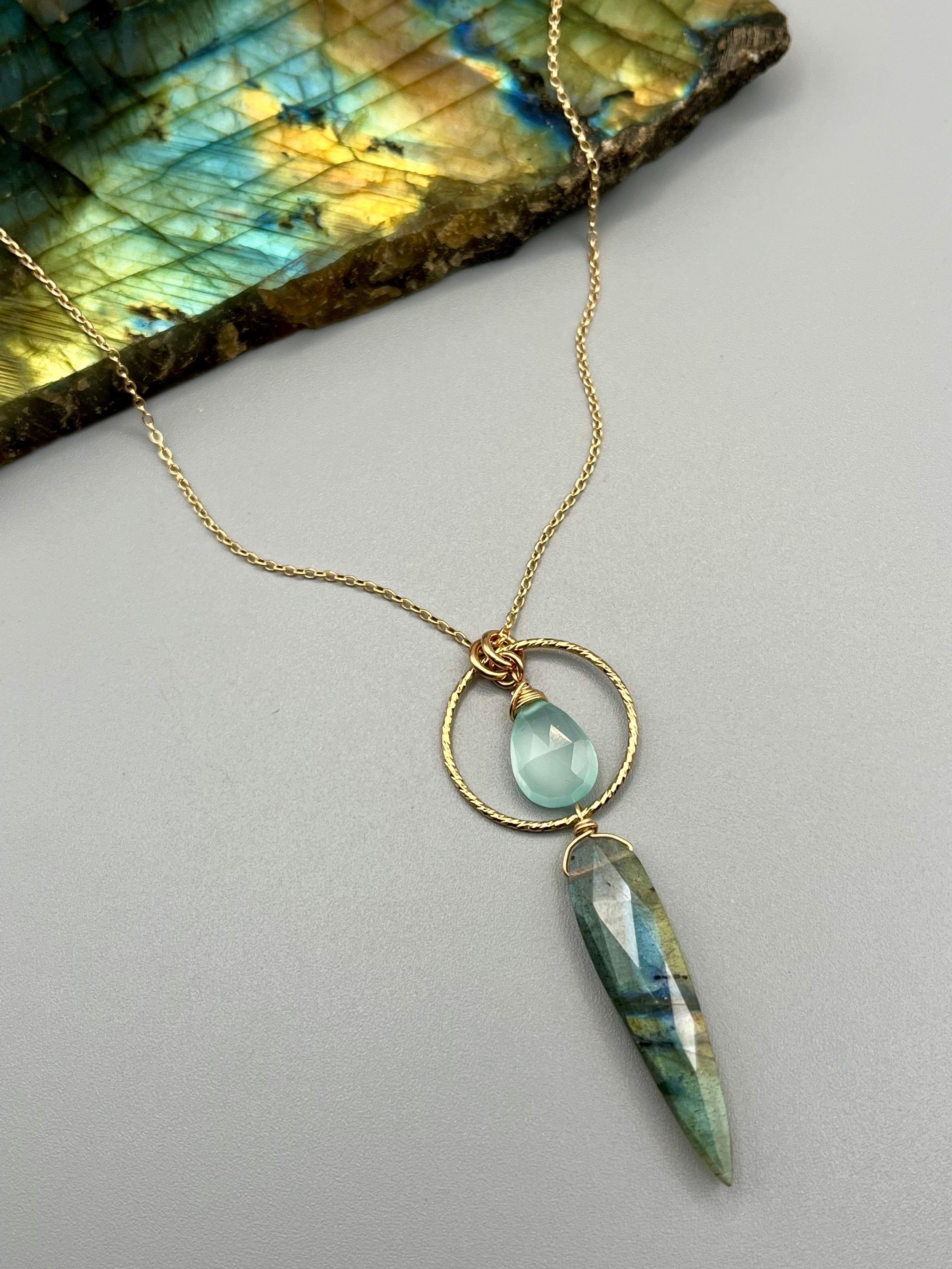 •LUNA• labradorite + chalcedony gold necklace (18"-20" long)