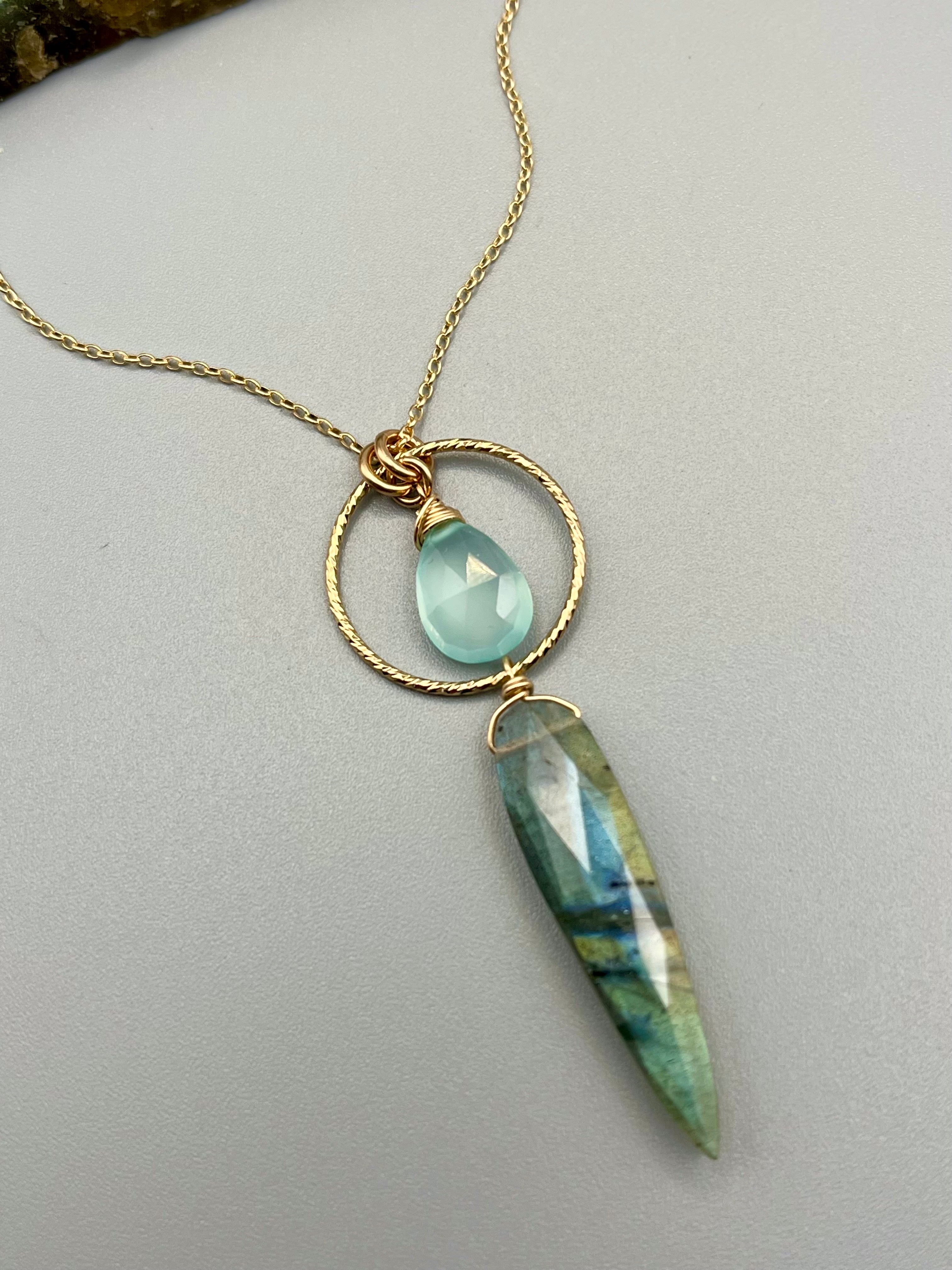 •LUNA• labradorite + chalcedony gold necklace (18"-20" long)