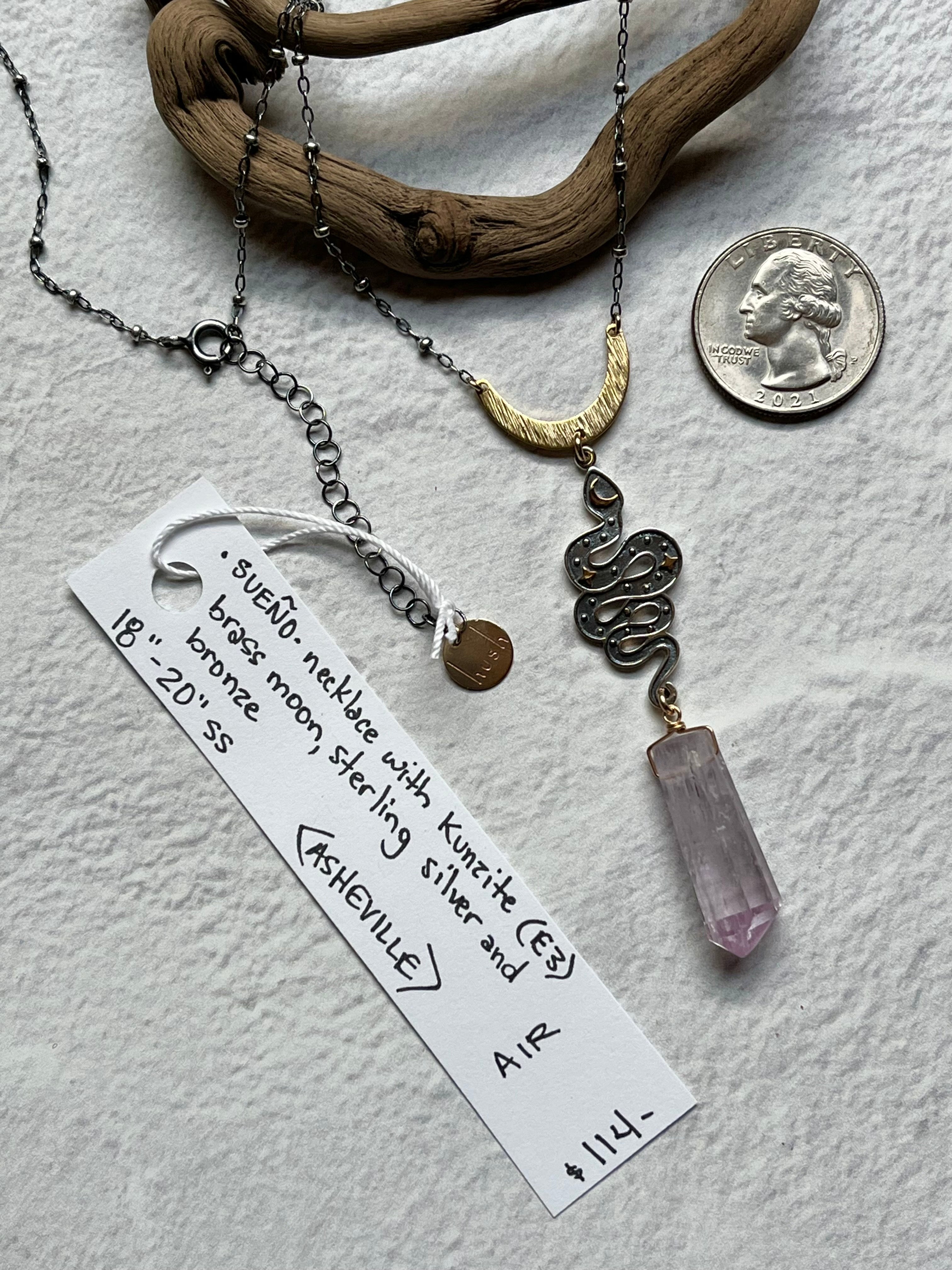 •SUEÑO• kunzite + cosmic snake + mixed metal necklace (18"-20")