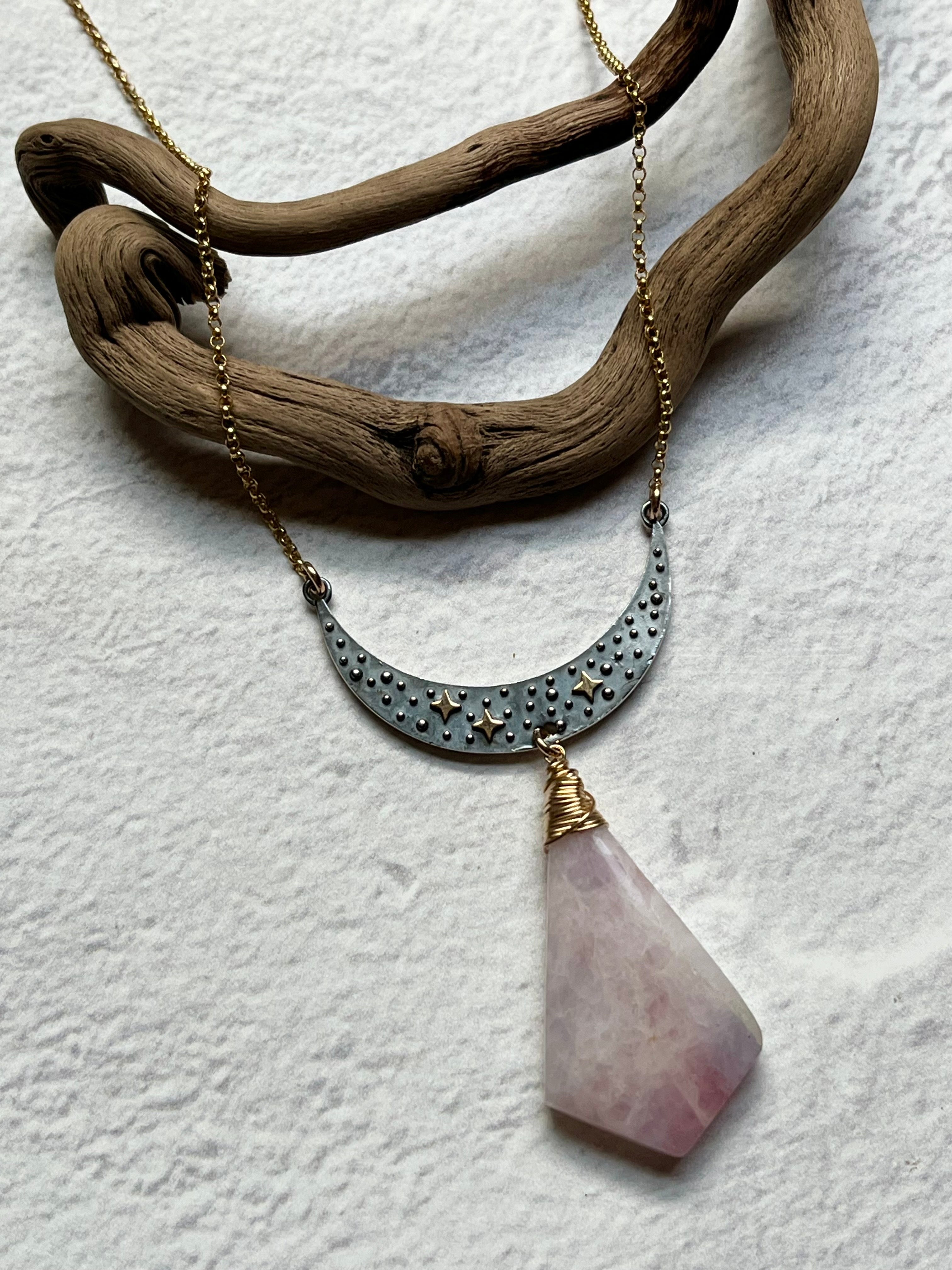 •NYX• pink amethyst + cosmic moon + mixed metal necklace (16"-18")