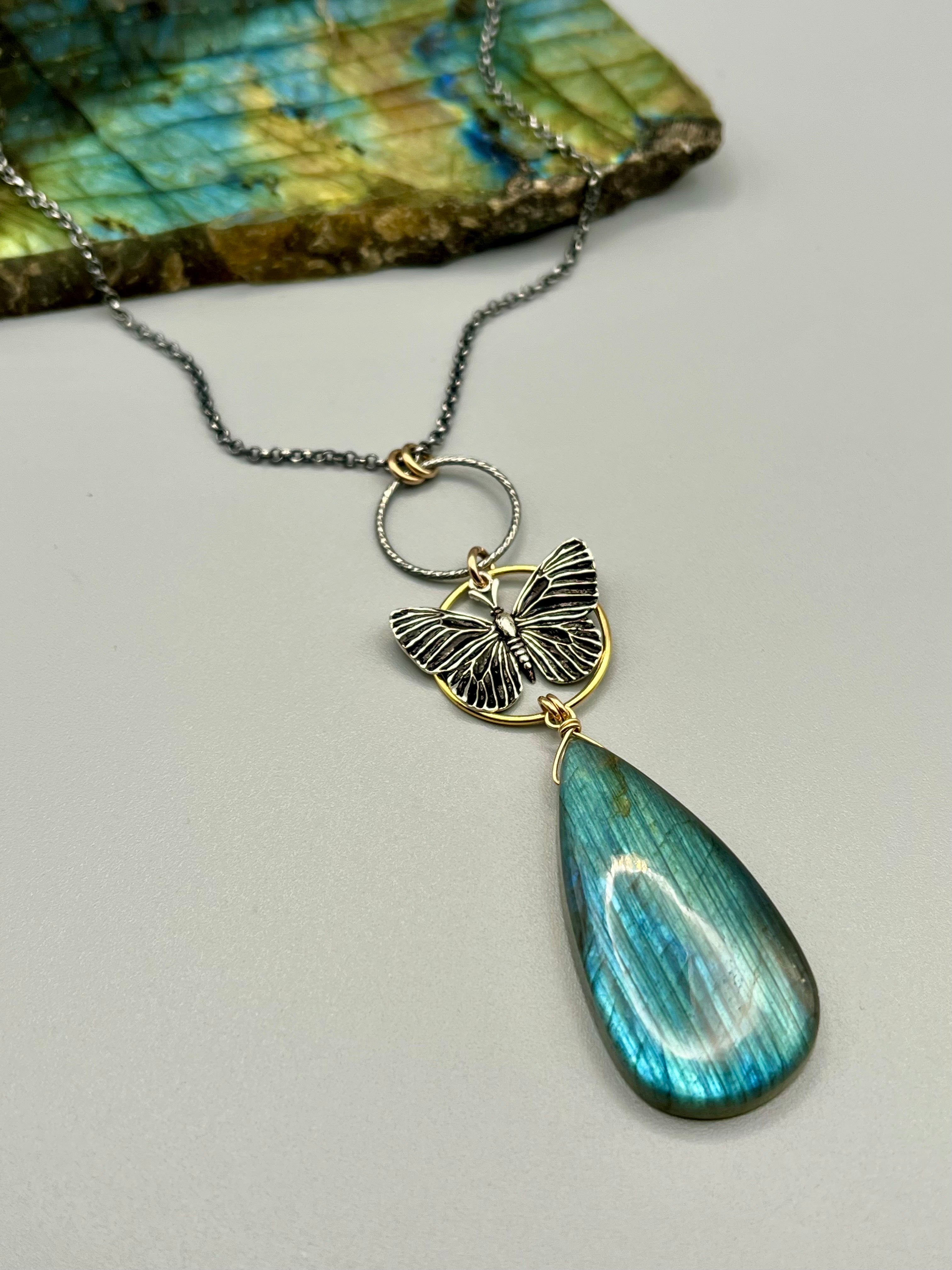 •GUIDE• labradorite + mixed metal necklace (26"-28" long)