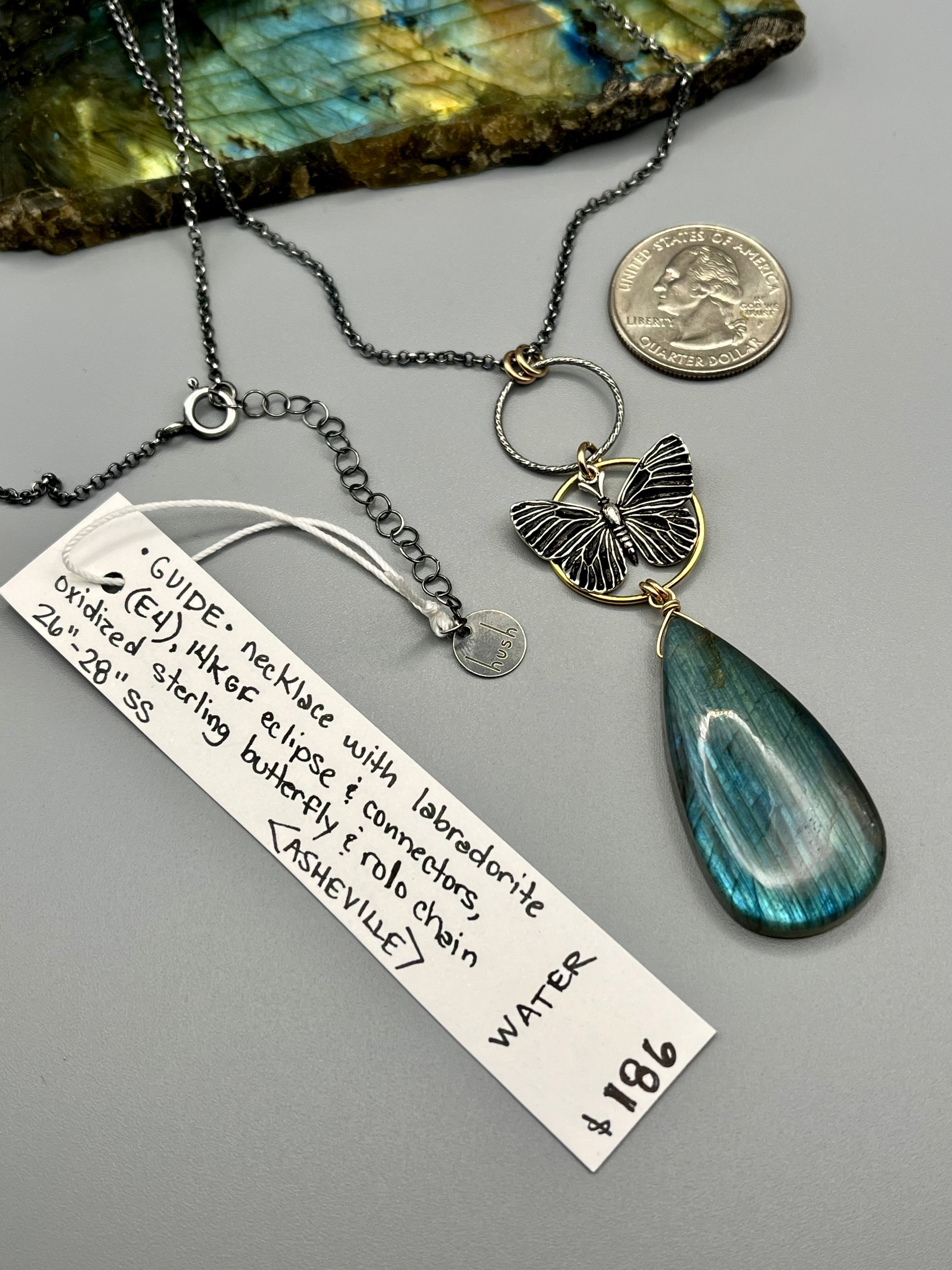 •GUIDE• labradorite + mixed metal necklace (26"-28" long)