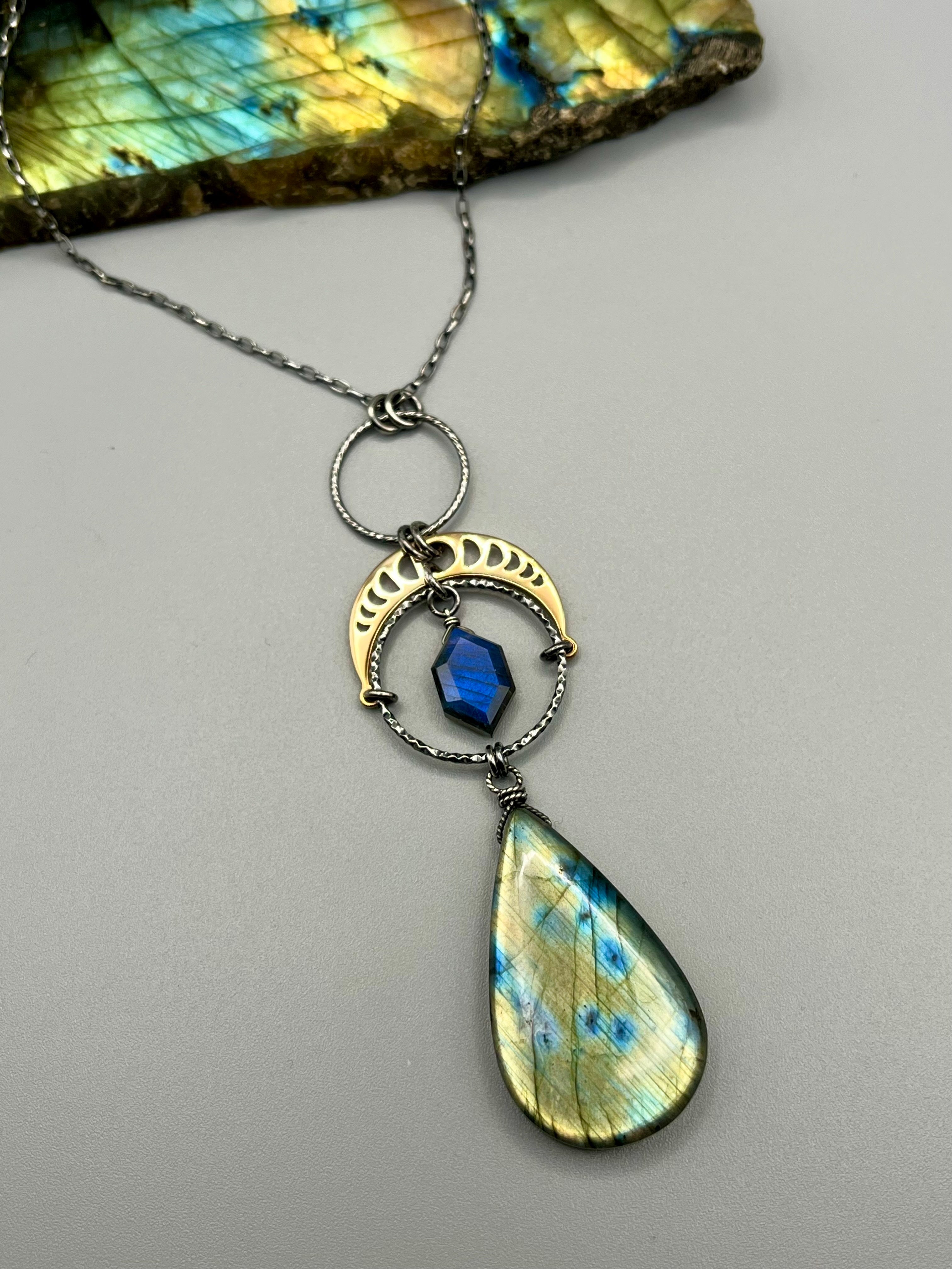 •NYX• labradorite + mixed metal necklace (26"-28" long)
