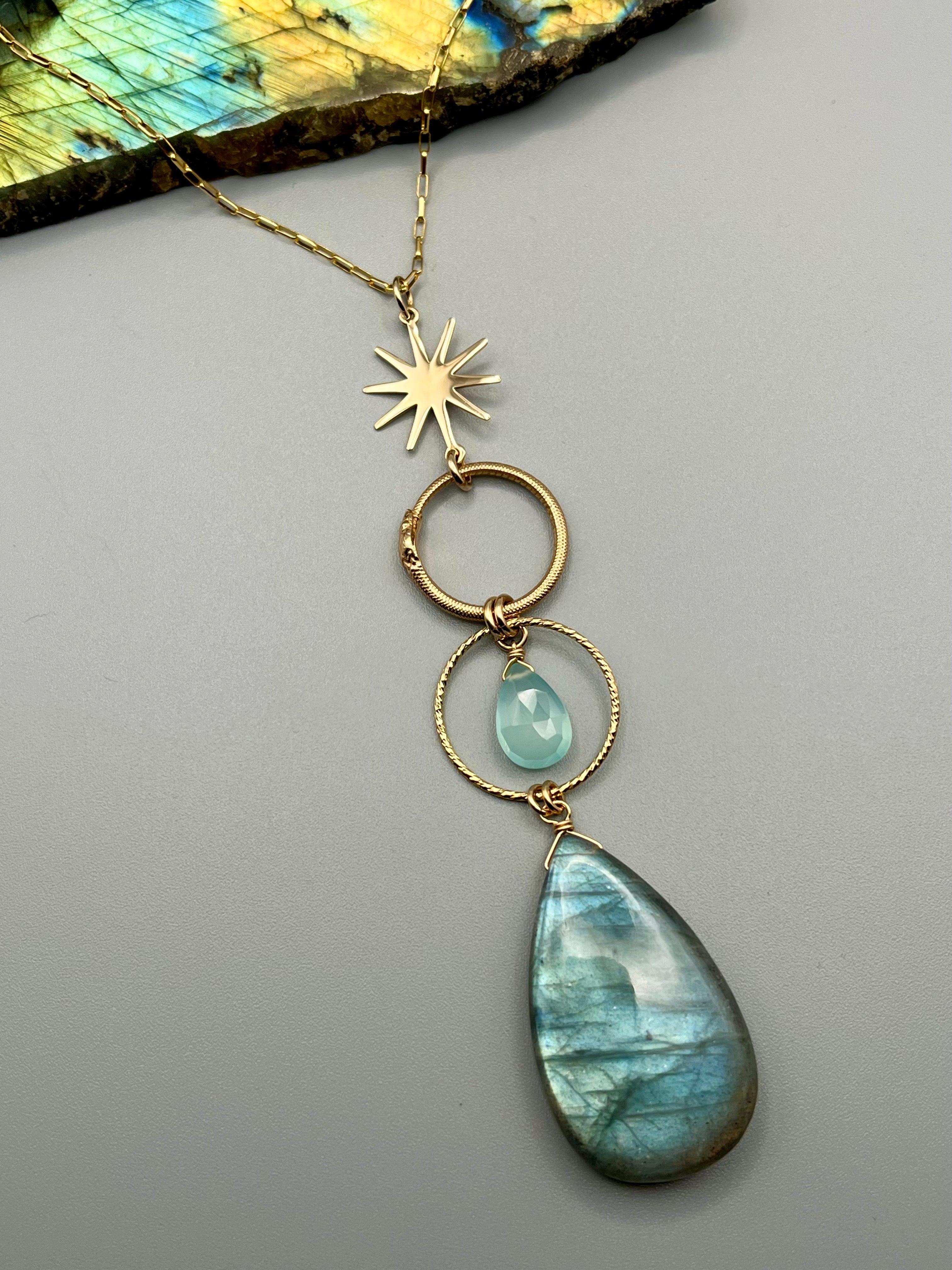 •NYX• labradorite + chalcedony gold necklace (26"-28" long)