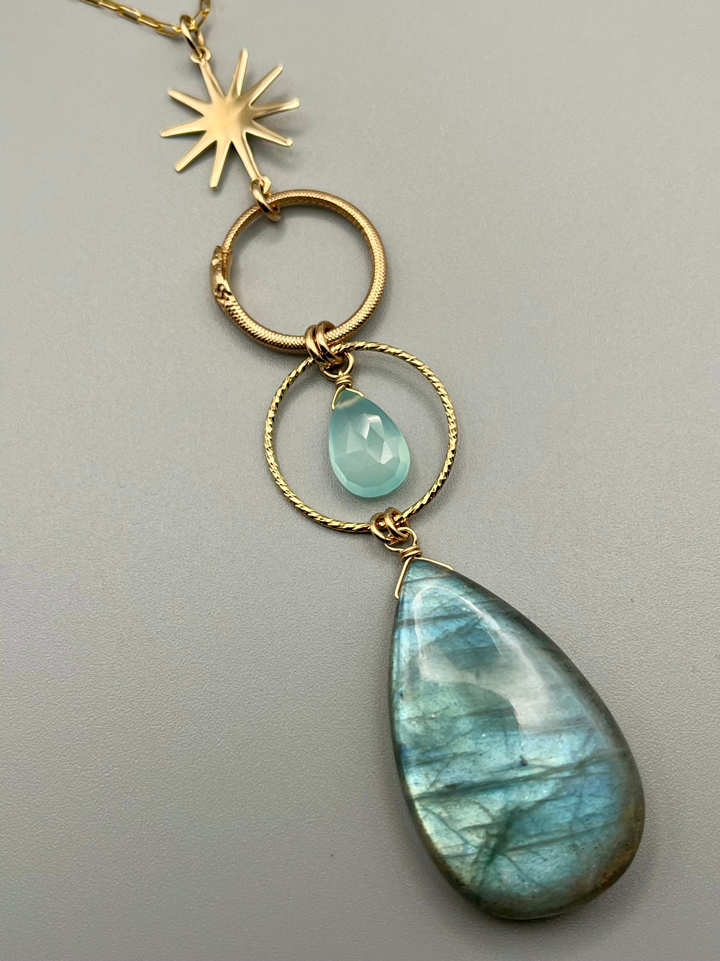 •NYX• labradorite + chalcedony gold necklace (26"-28" long)