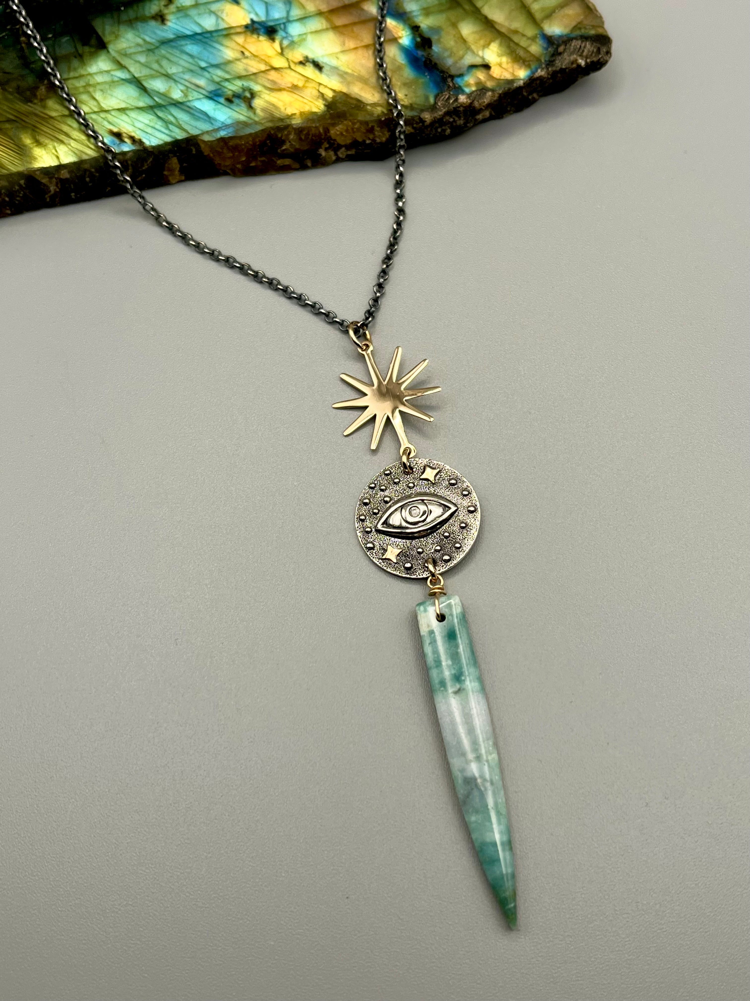 •INVOKE• green mountain jade + mixed metal necklace (16"-18" long)