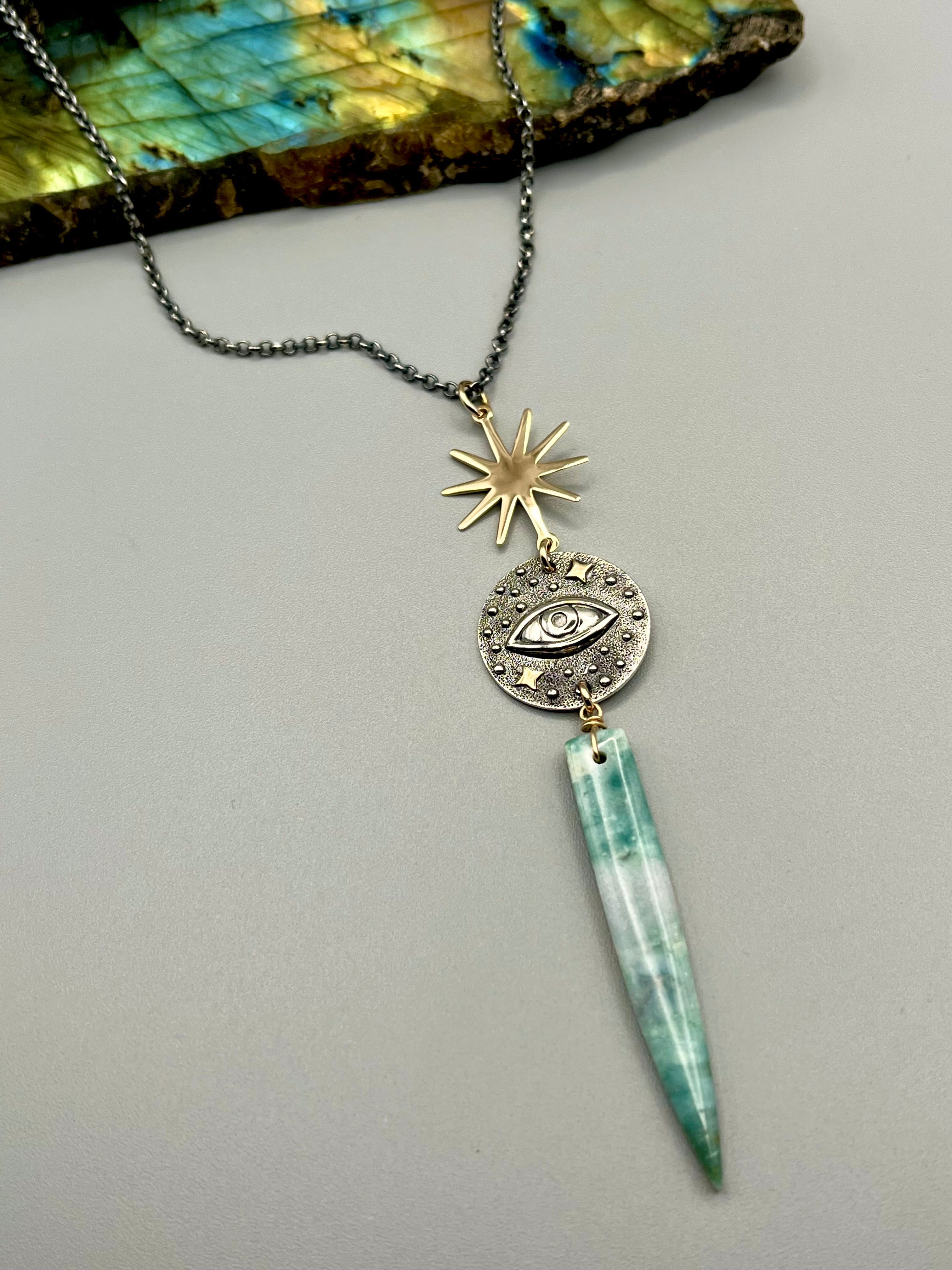 •INVOKE• green mountain jade + mixed metal necklace (16"-18" long)